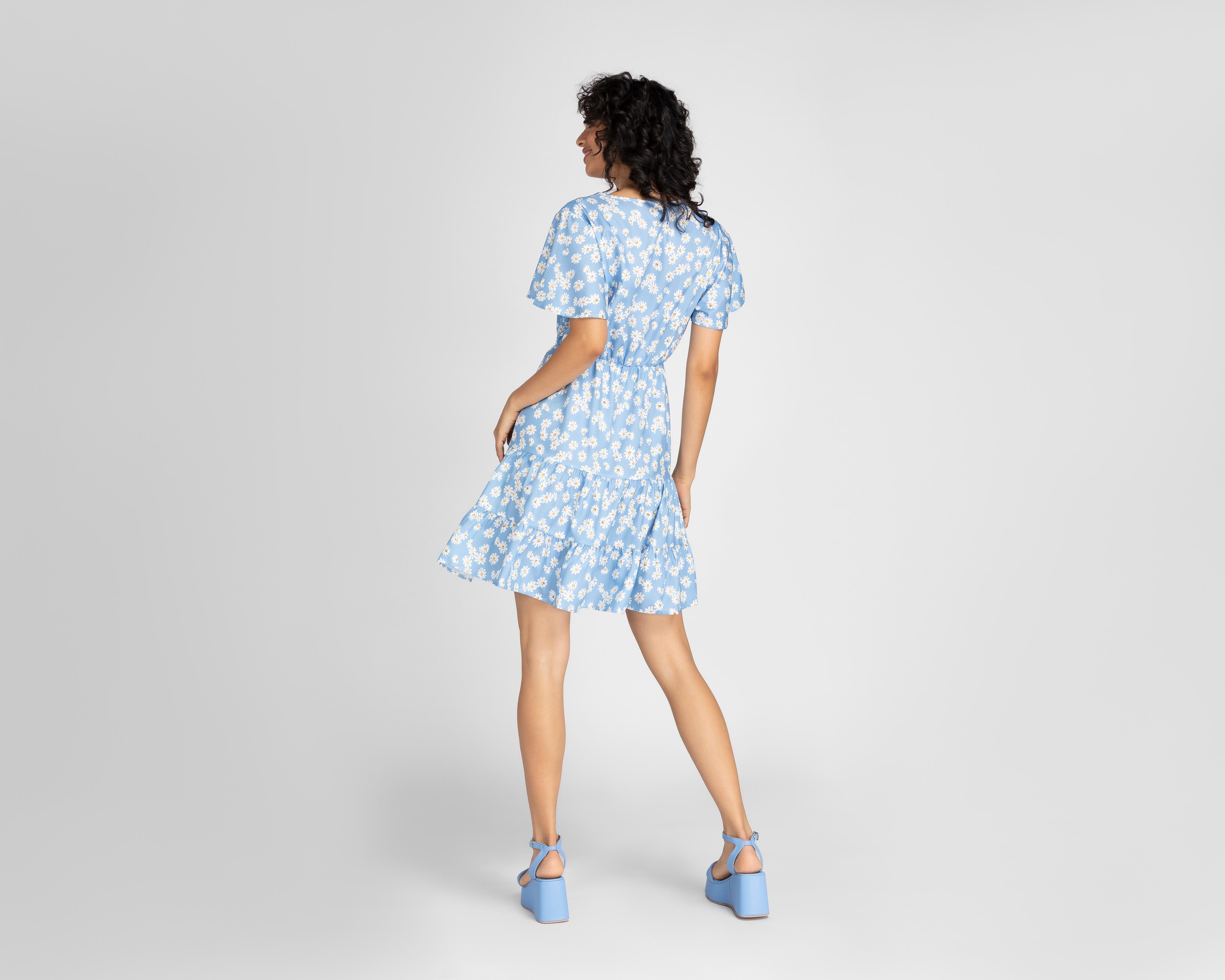 Foto 4 | Vestido Refill Casual Azul con Miniprint de Margaritas