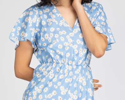 Foto 5 | Vestido Refill Casual Azul con Miniprint de Margaritas