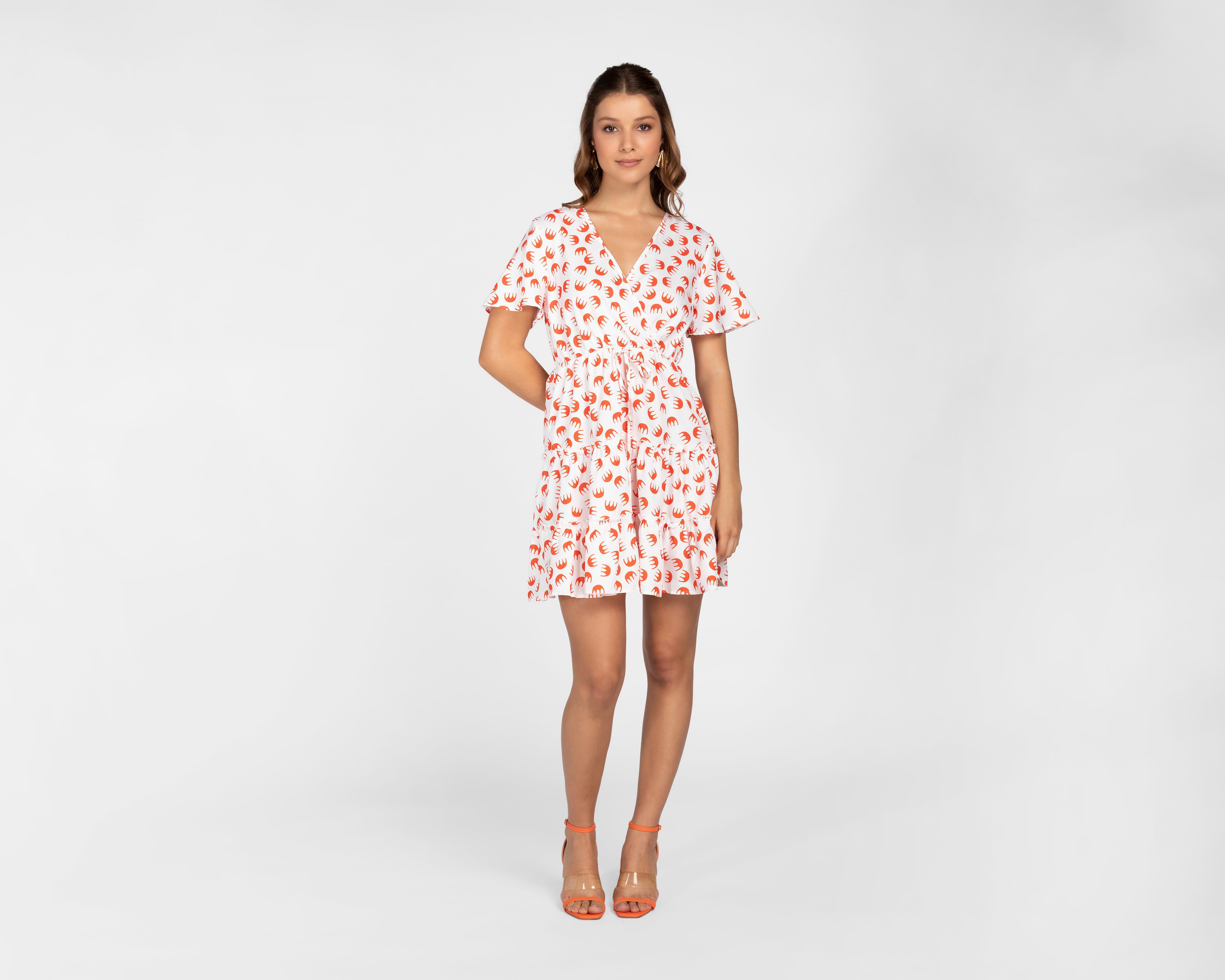 Foto 2 pulgar | Vestido Sahara Casual Escote Cruzado Blanco con Miniprint