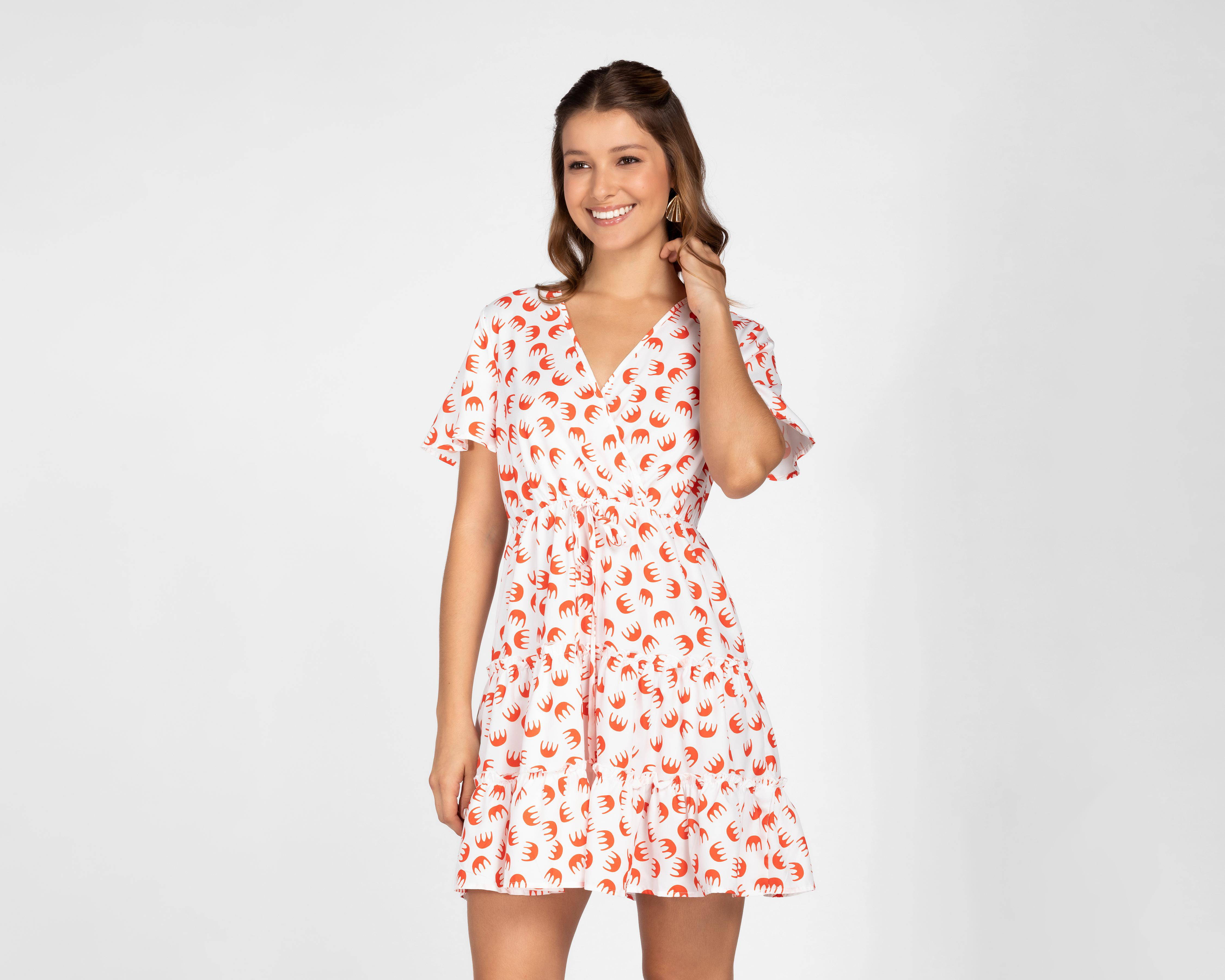 Foto 5 pulgar | Vestido Sahara Casual Escote Cruzado Blanco con Miniprint