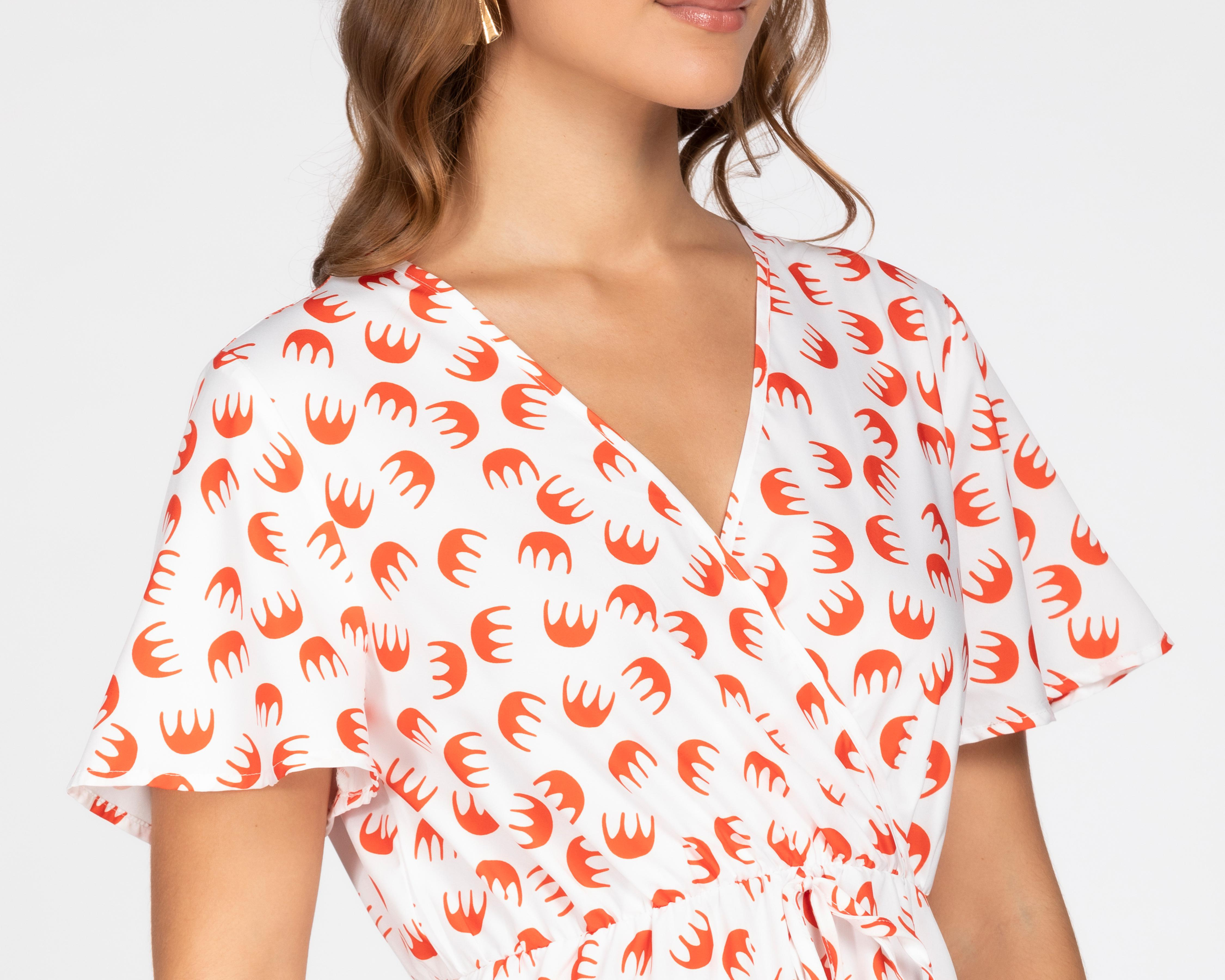 Foto 6 pulgar | Vestido Sahara Casual Escote Cruzado Blanco con Miniprint