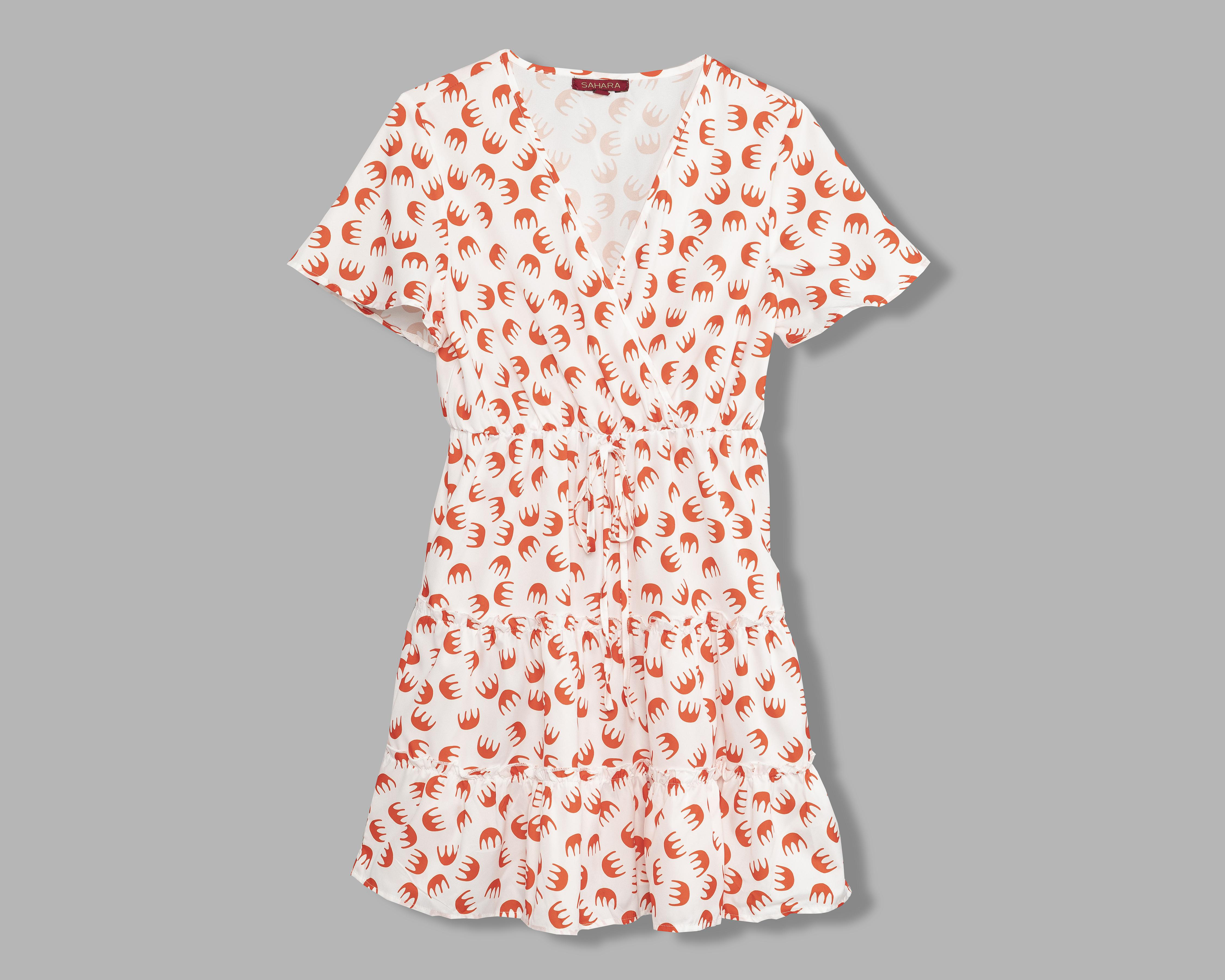 Foto 7 pulgar | Vestido Sahara Casual Escote Cruzado Blanco con Miniprint