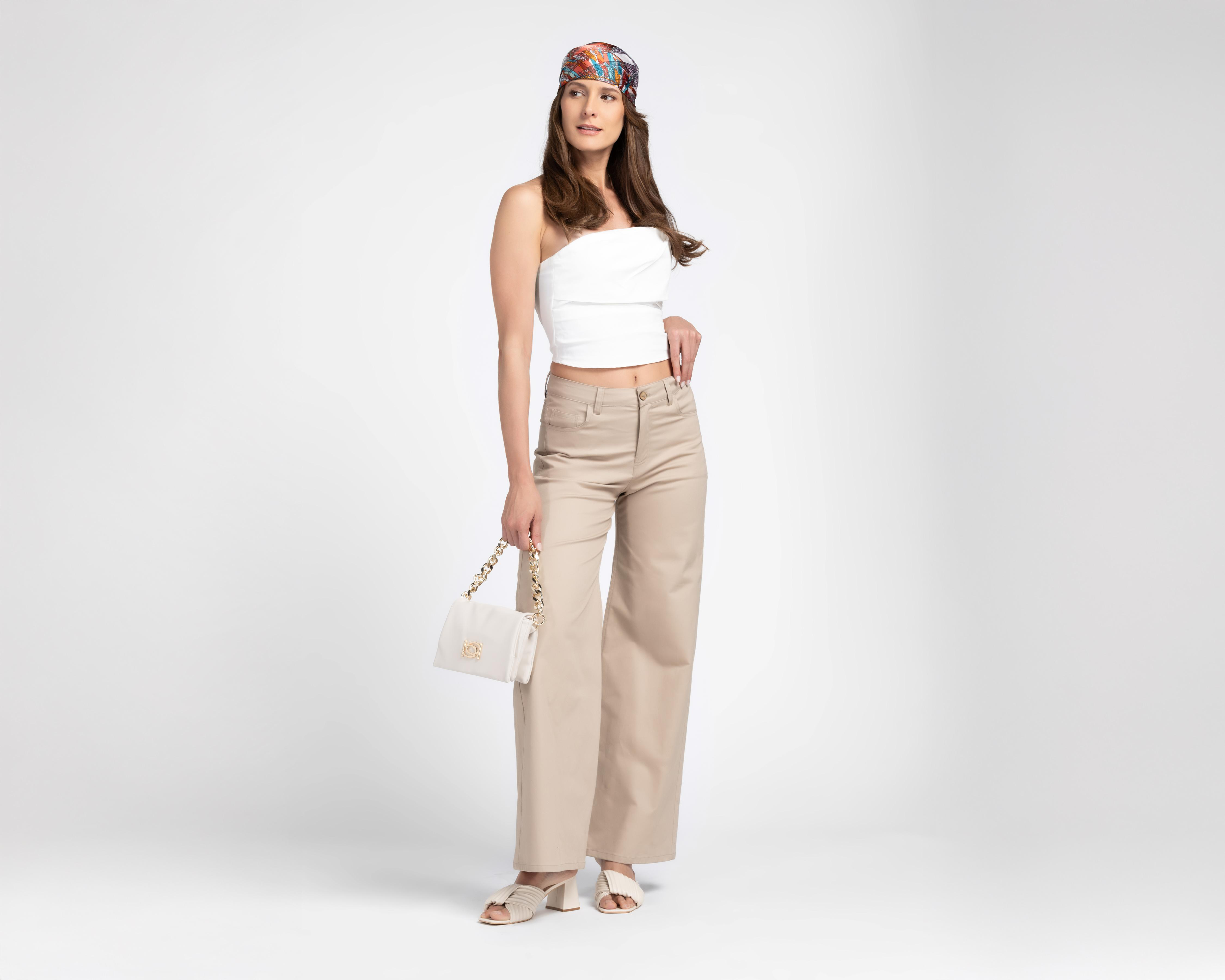 Foto 3 pulgar | Pantalón Acampanado Sahara Beige para Mujer