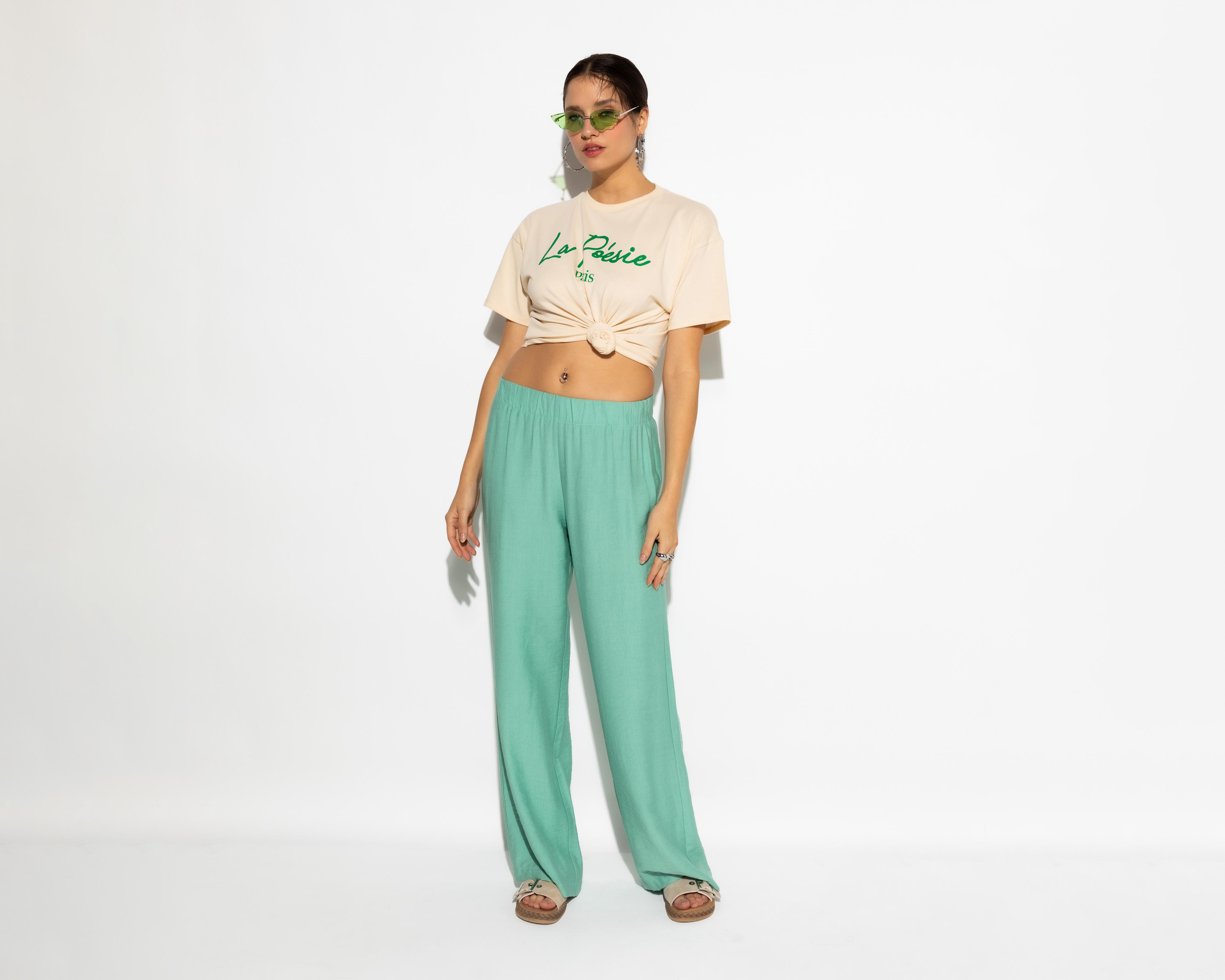 Pantalón Ancho Strona Verde para Mujer