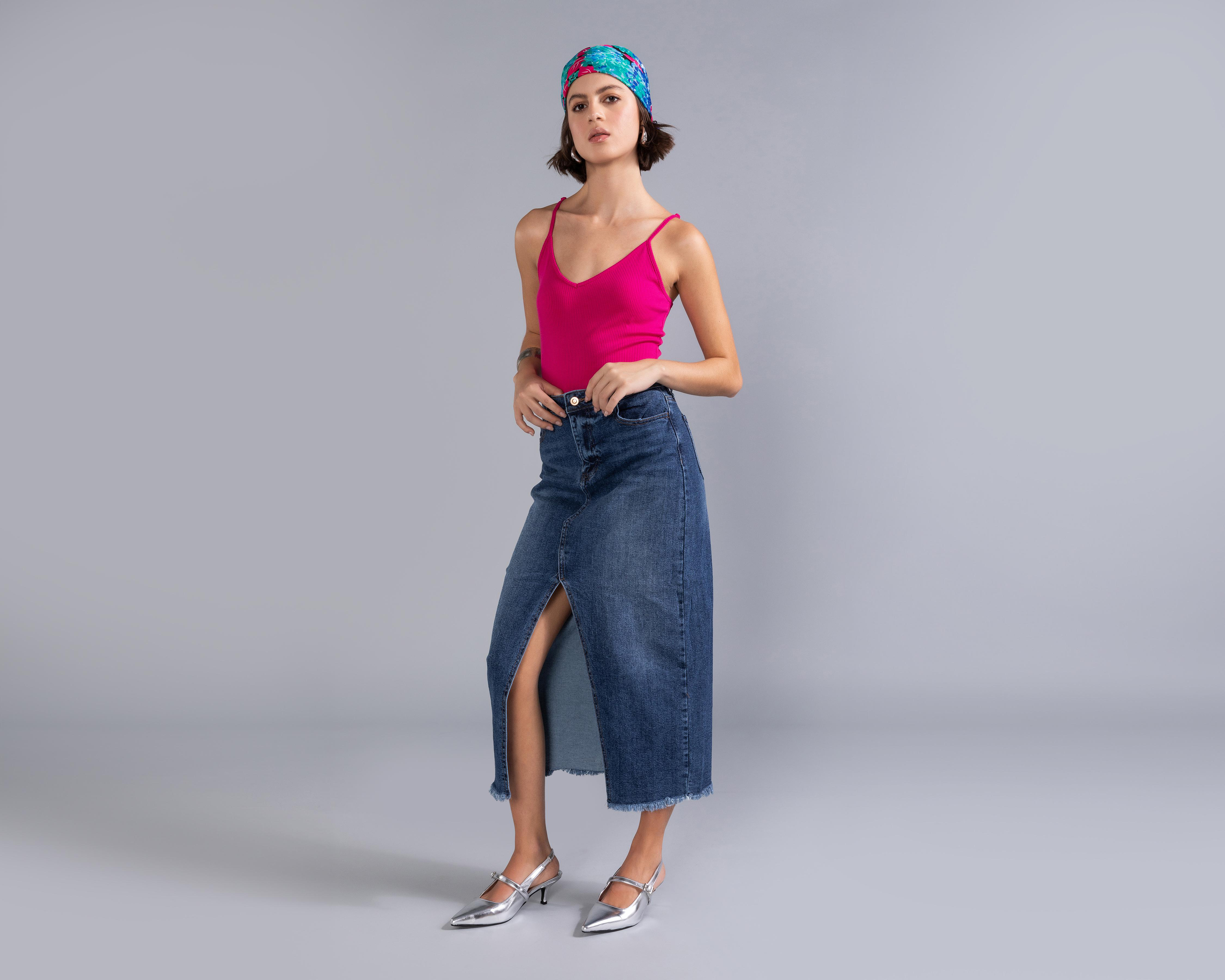 Falda de Mezclilla Strona con Abertura Frontal para Mujer