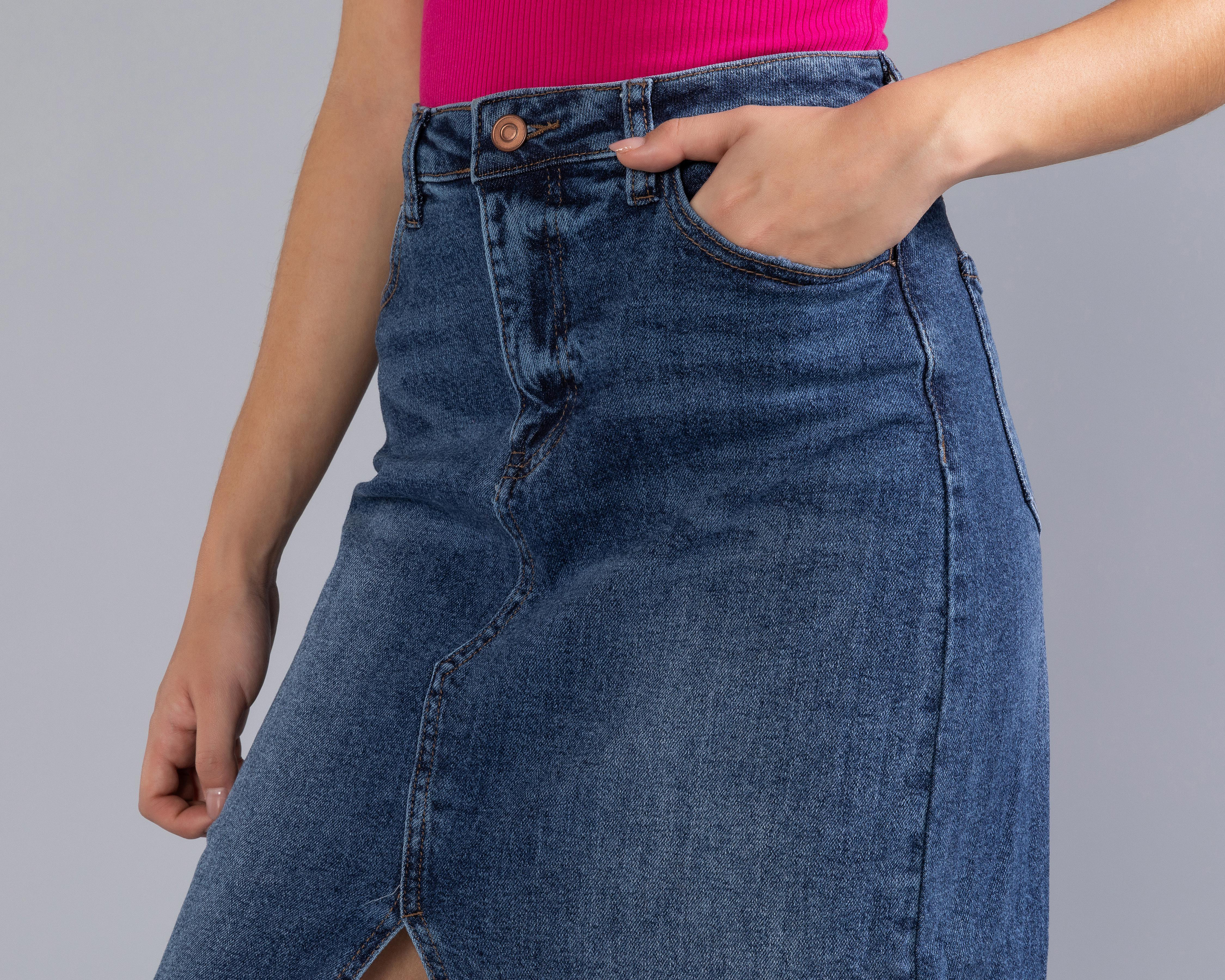 Foto 5 pulgar | Falda de Mezclilla Strona con Abertura Frontal para Mujer