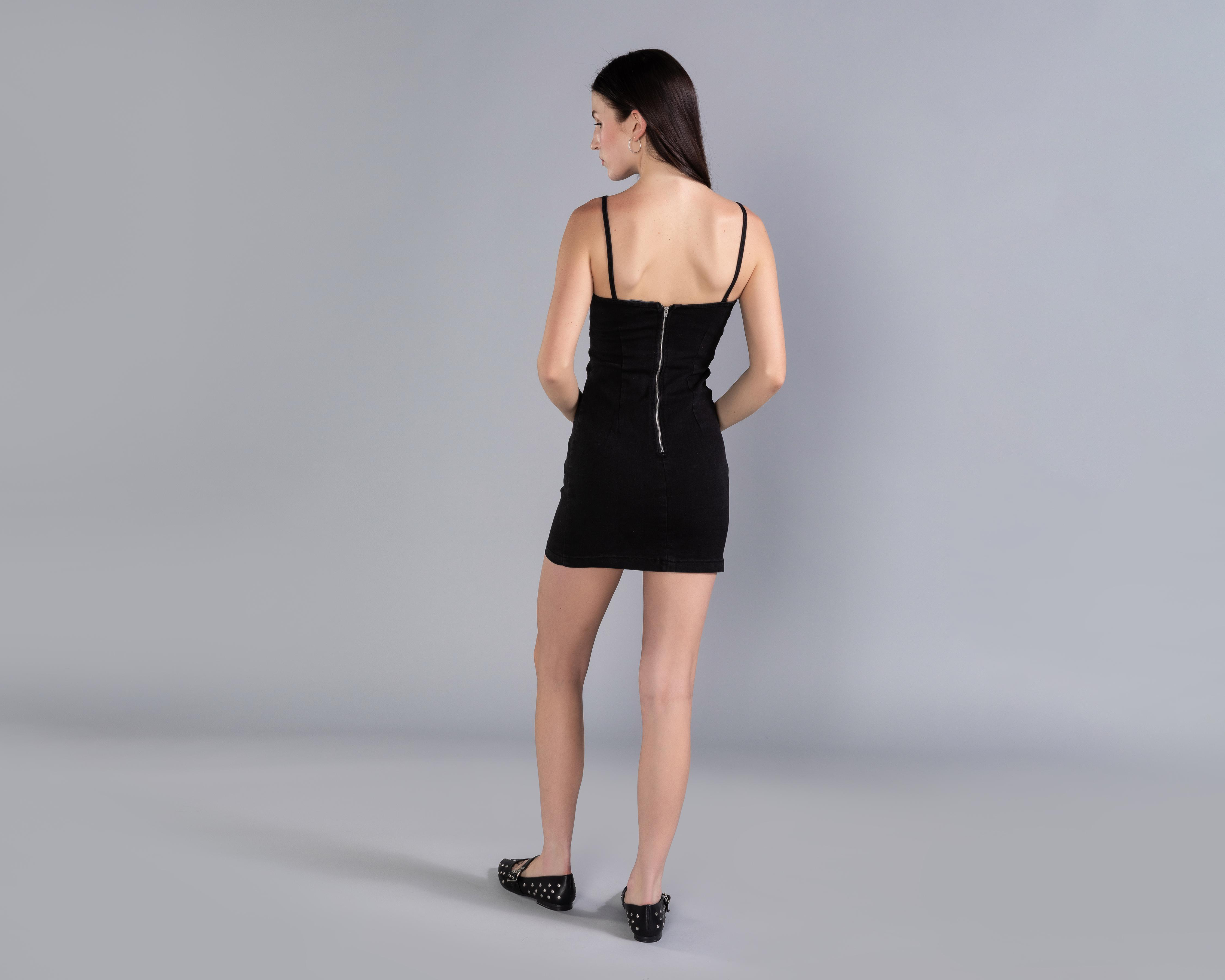 Foto 4 pulgar | Vestido Casual Strona con Tirantes Negro Corto para Mujer
