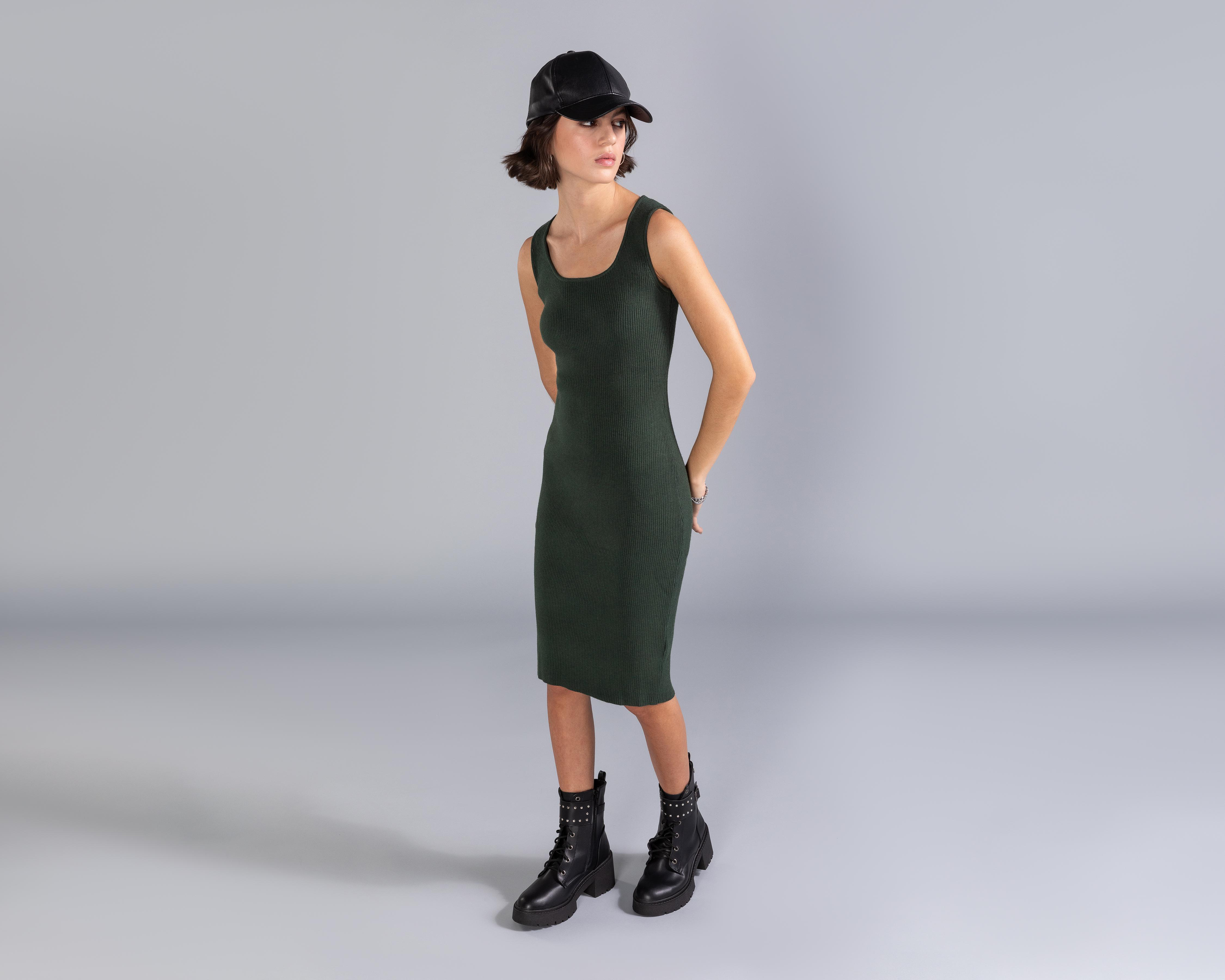 Vestido Casual Strona Cuello Redondo sin Mangas Juvenil