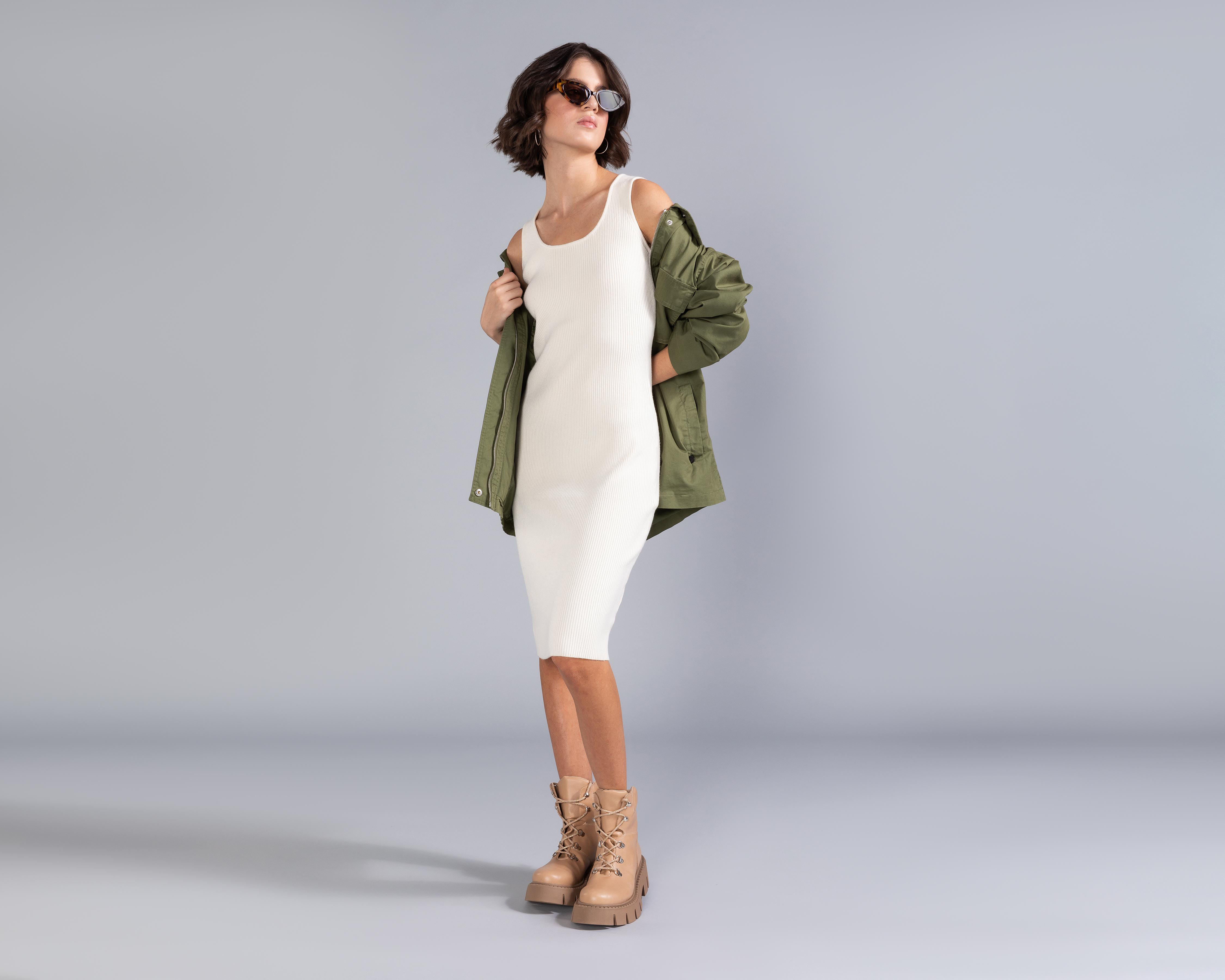 Vestido Casual Strona Cuello Redondo sin Mangas Juvenil