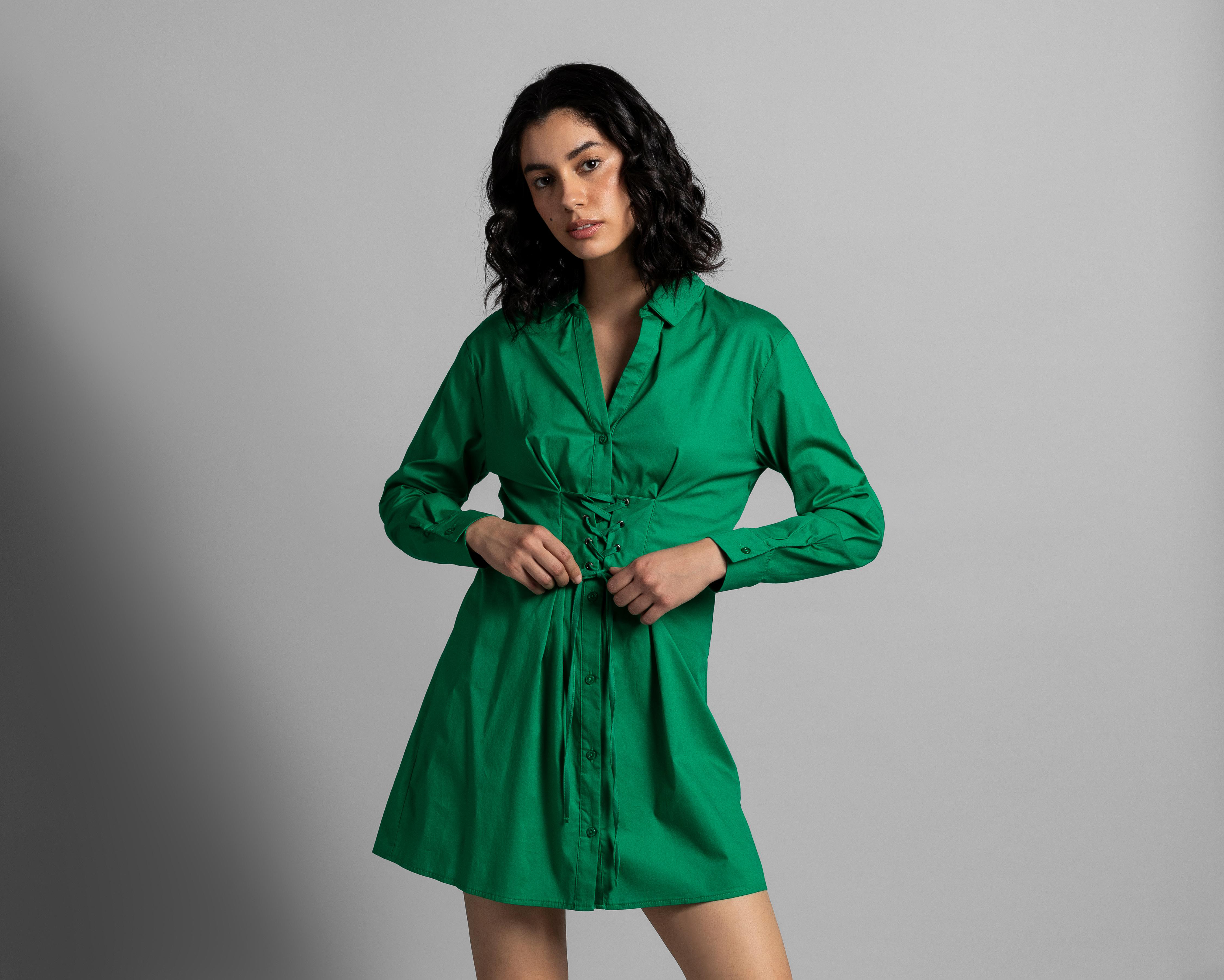 Vestido Thinner Casual Camisero Verde