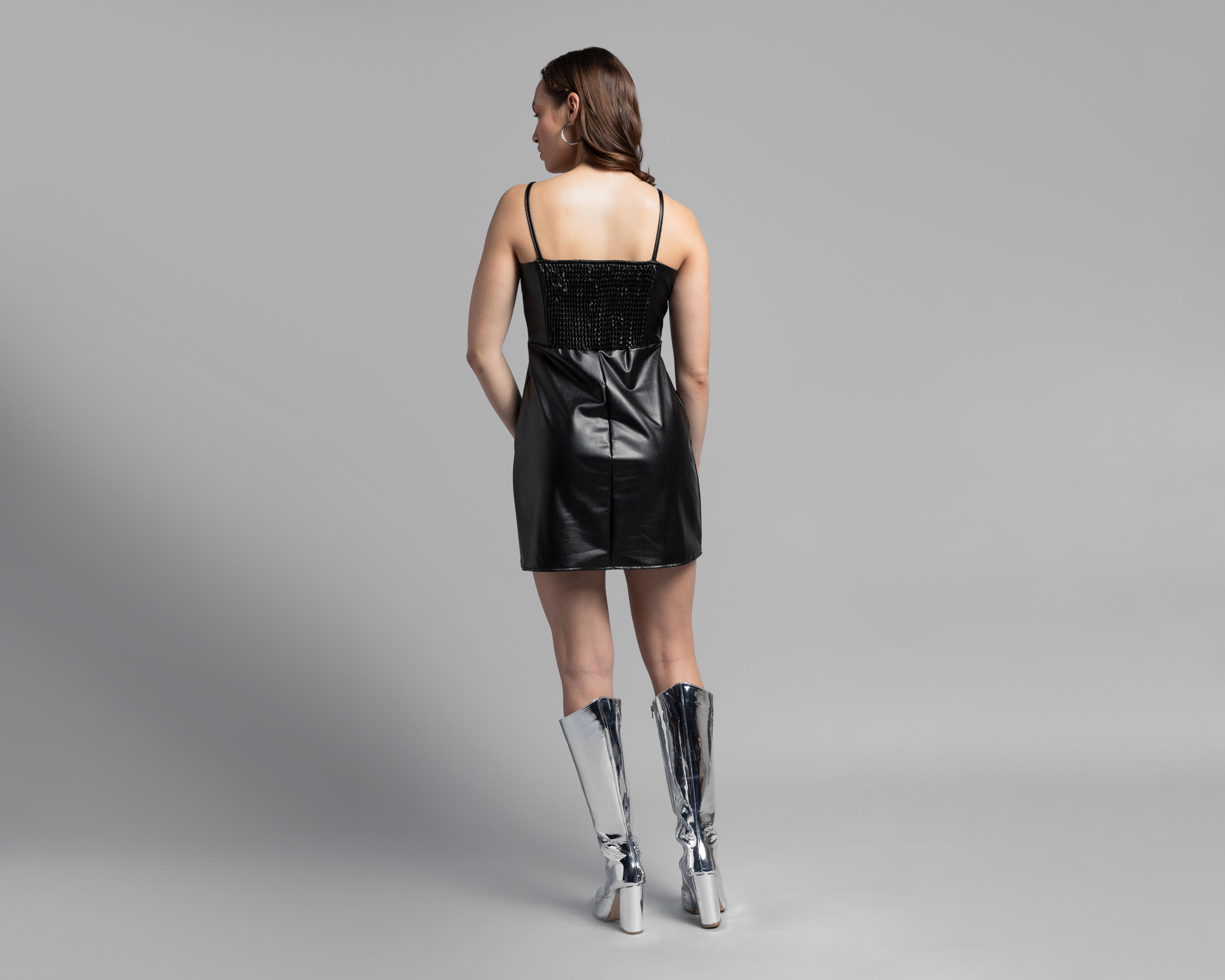 Foto 3 | Vestido Thinner Casual Negro con Tirantes Vinipiel