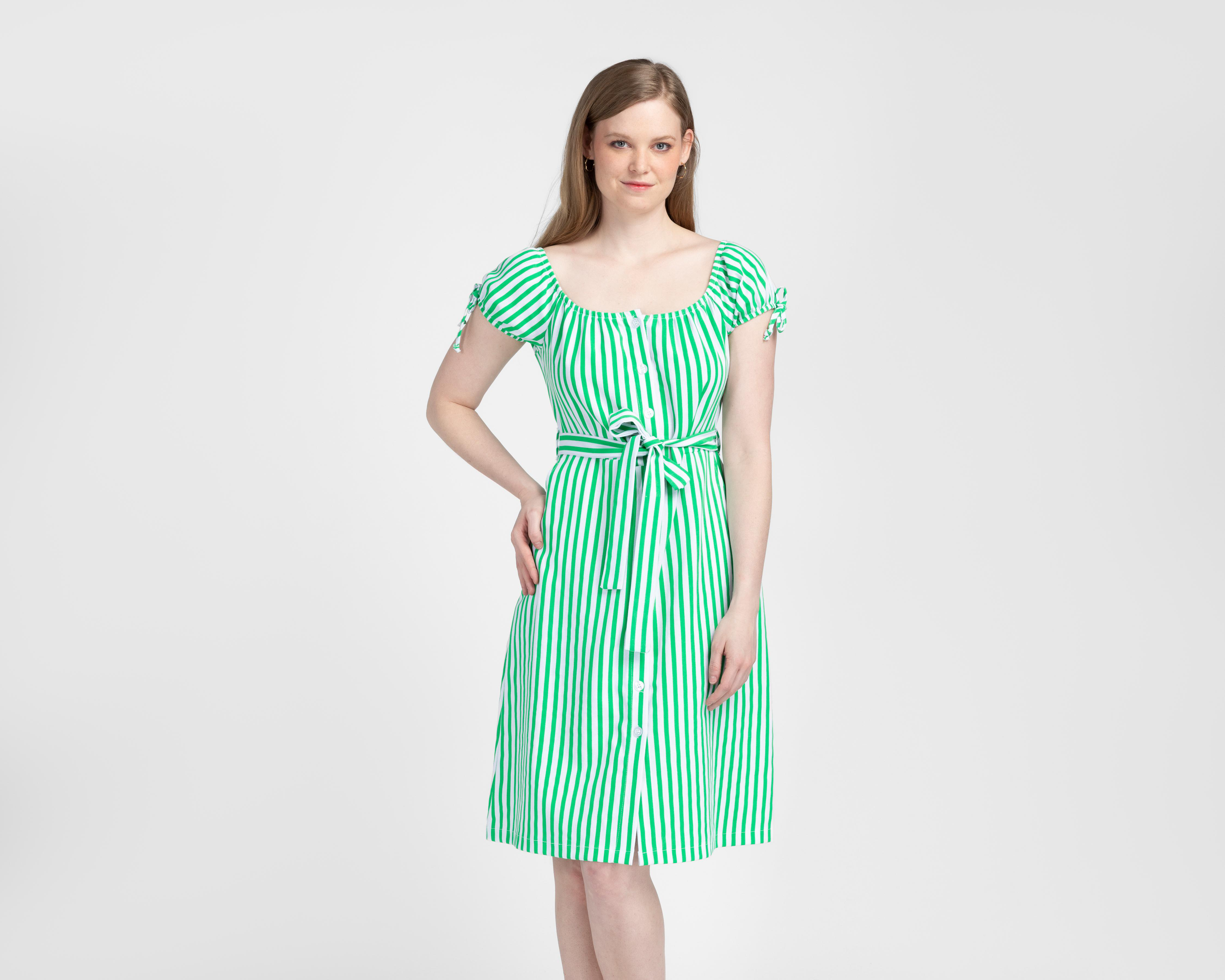 Vestido Casual Sahara Manga Corta a Rayas con Cinturón Juvenil $419