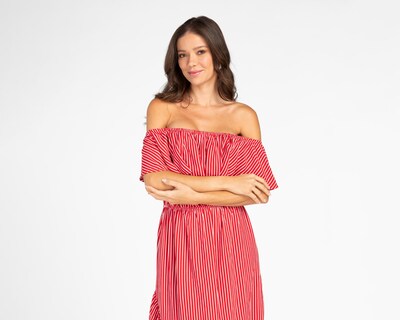 Foto 4 | Vestido Casual Refill Escote Campesino con Holán a Rayas