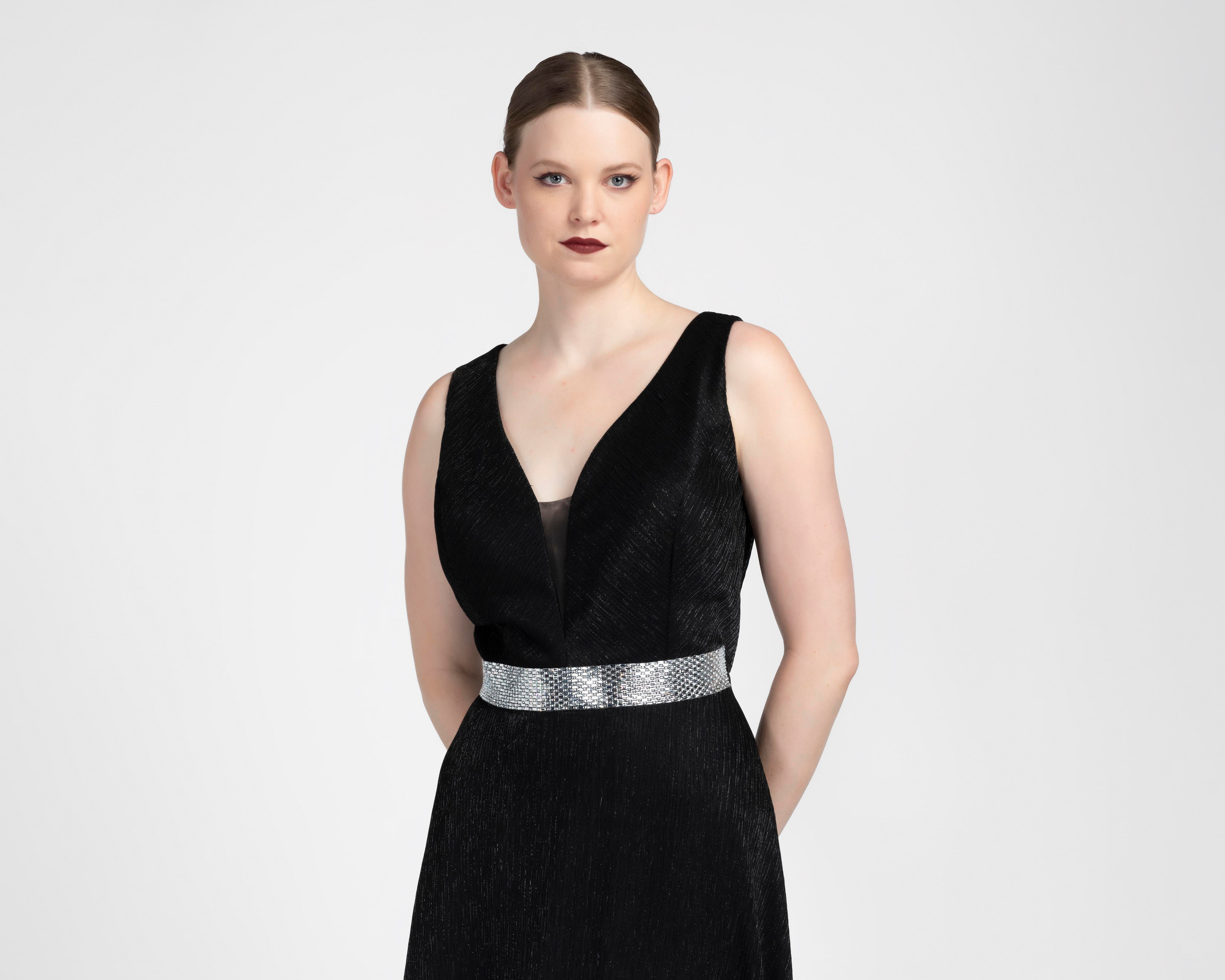 Foto 5 pulgar | Vestido de Fiesta Antonina Sin Manga con Pedrería Negro para Mujer
