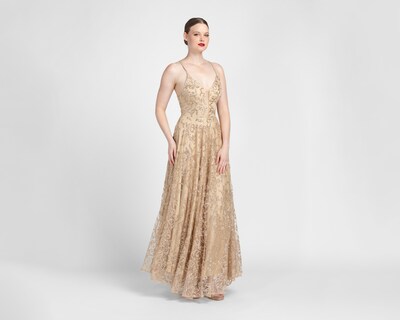 Foto 1 | Vestido de Noche Sienteme Dorado con Brillo Largo para Mujer