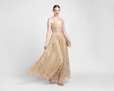 Foto 2 | Vestido de Noche Sienteme Dorado con Brillo Largo para Mujer