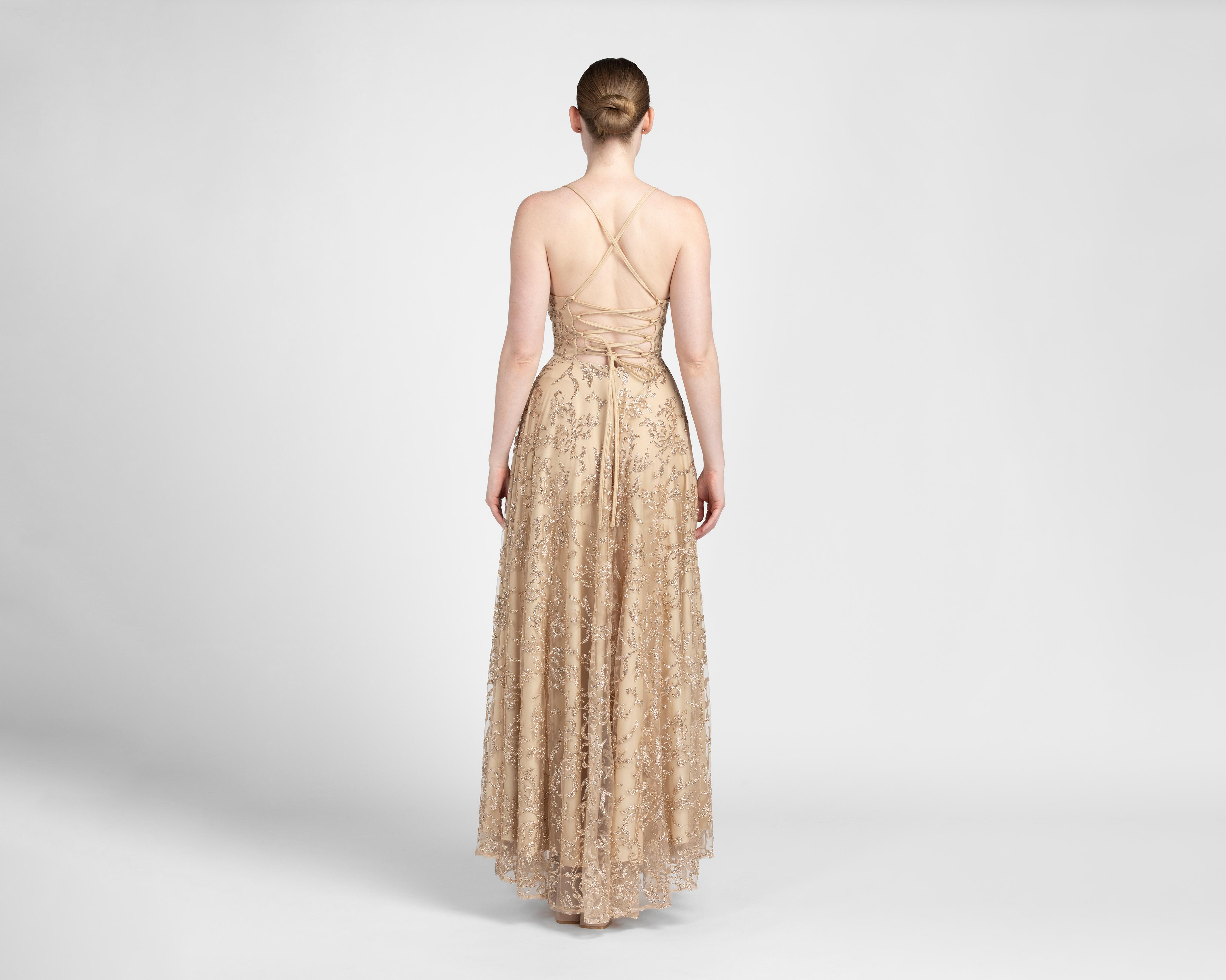 Foto 4 pulgar | Vestido de Noche Sienteme Dorado con Brillo Largo para Mujer