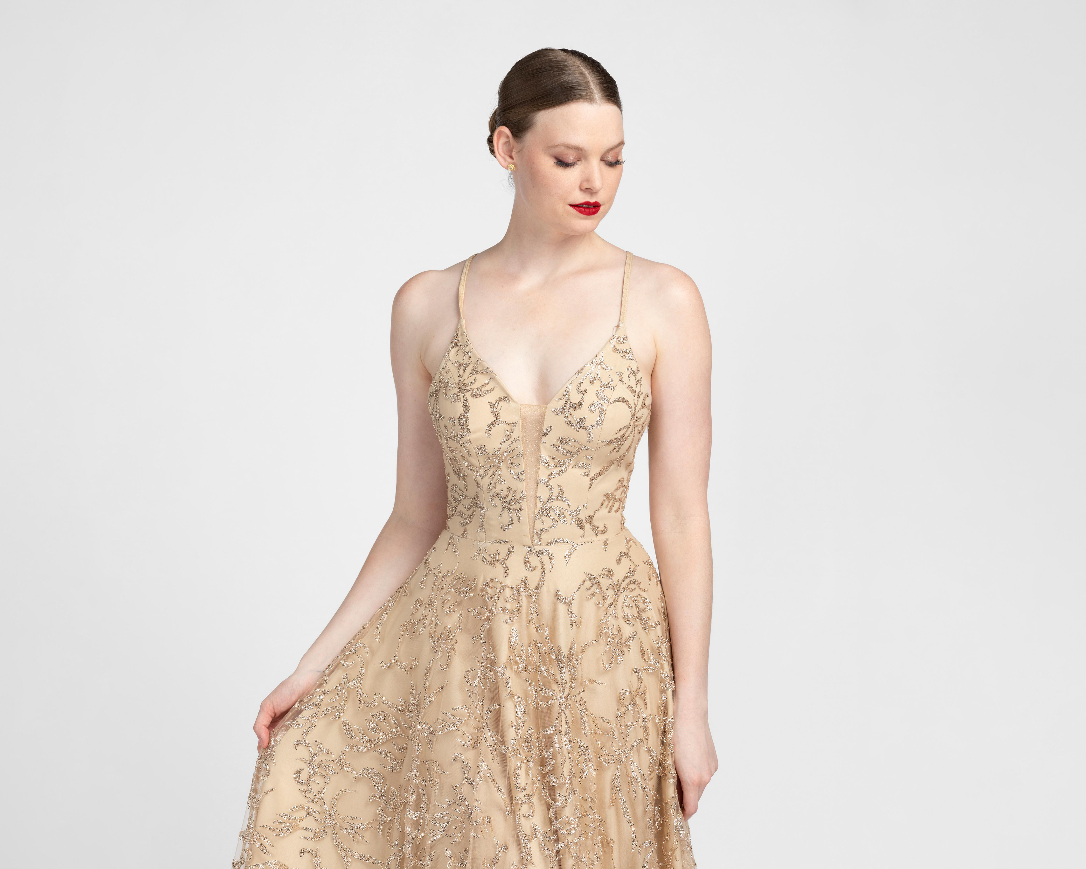 Foto 5 pulgar | Vestido de Noche Sienteme Dorado con Brillo Largo para Mujer