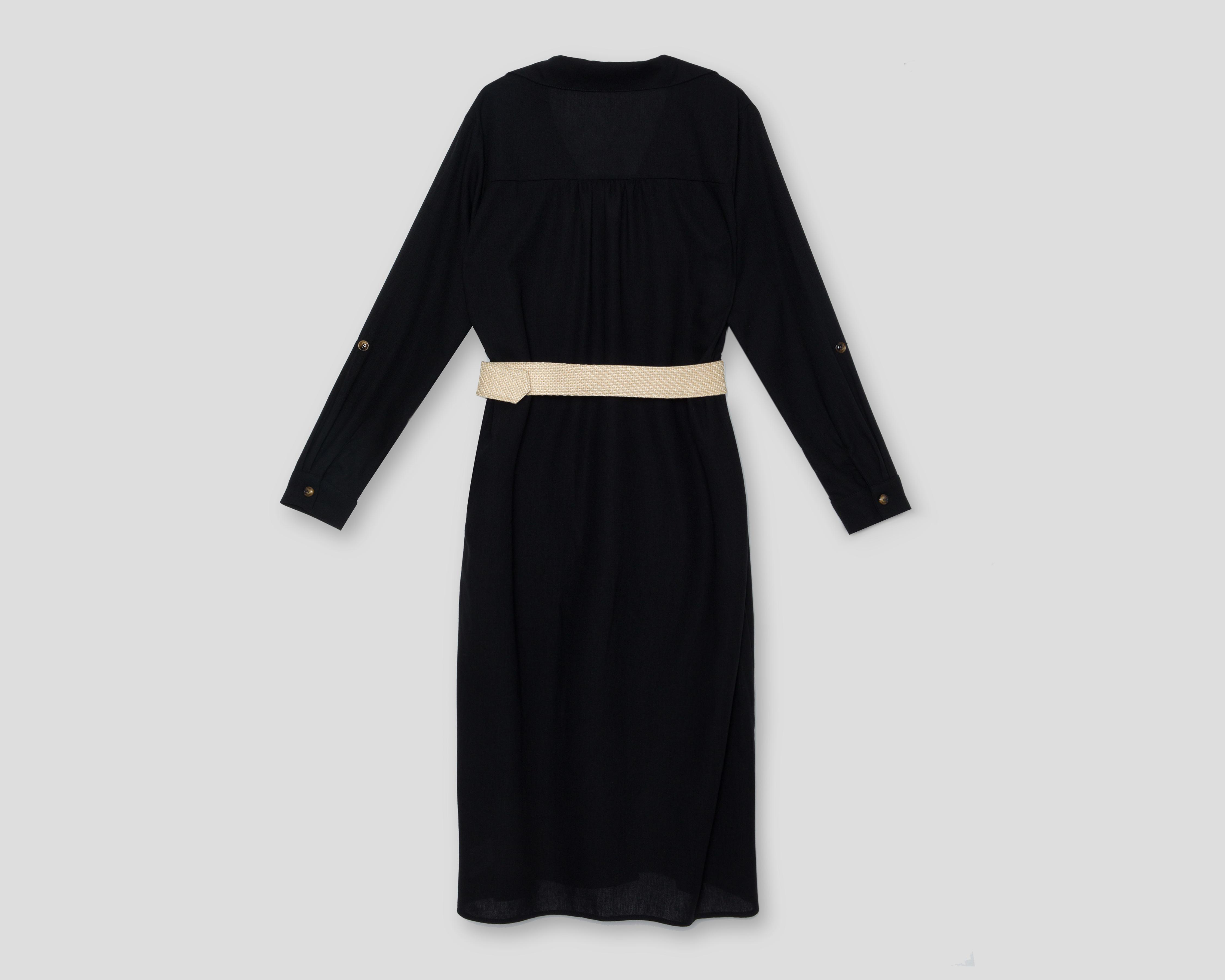 Foto 3 pulgar | Vestido Casual Sahara Negro Manga Larga con Cinturón