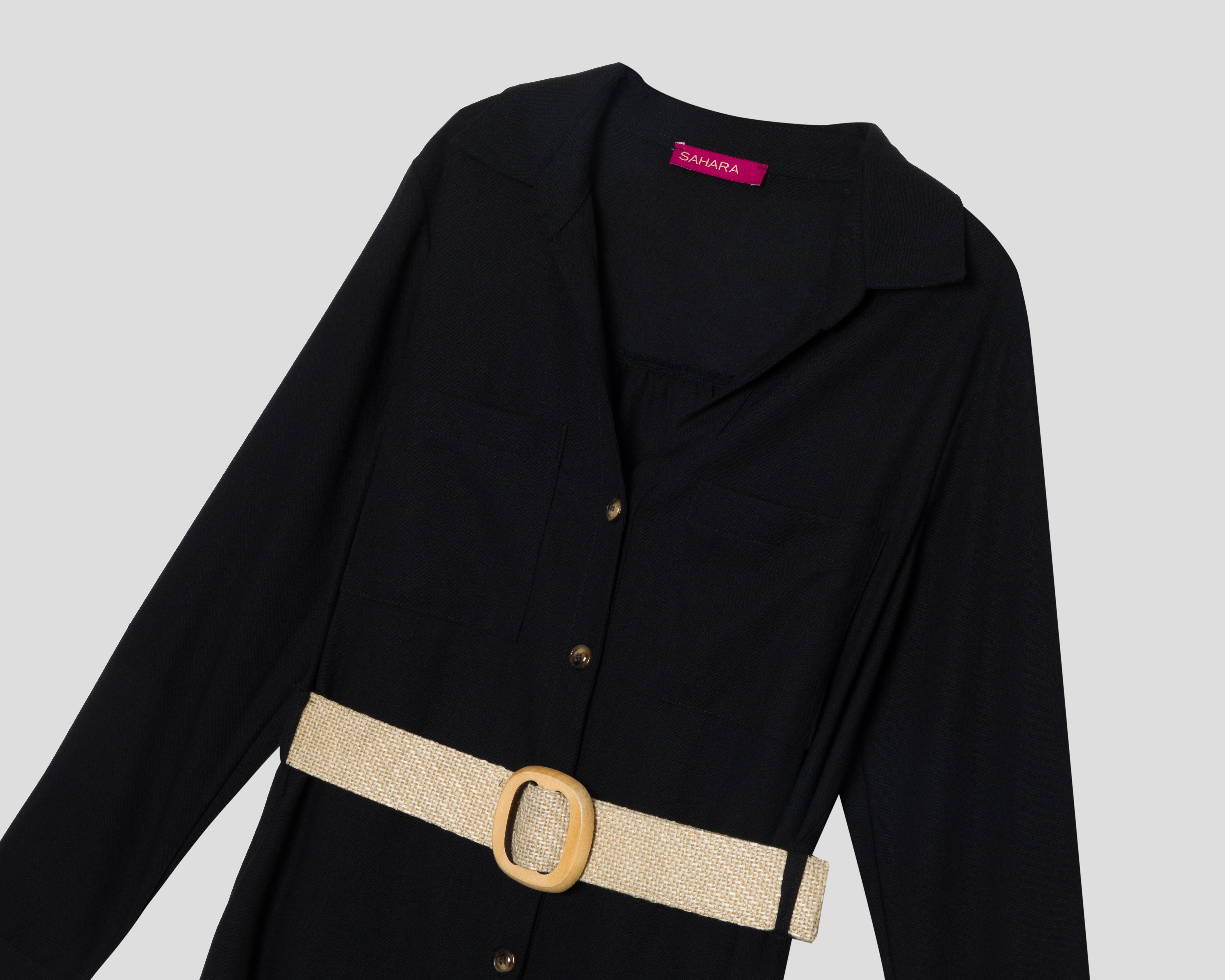 Foto 4 pulgar | Vestido Casual Sahara Negro Manga Larga con Cinturón