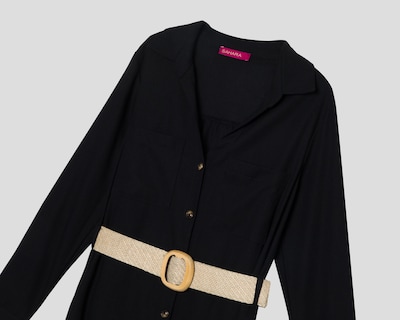 Foto 3 | Vestido Casual Sahara Negro Manga Larga con Cinturón
