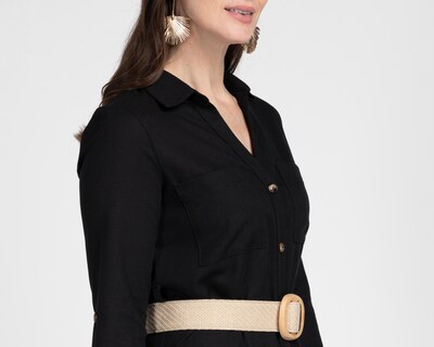 Foto 4 | Vestido Casual Sahara Negro Manga Larga con Cinturón