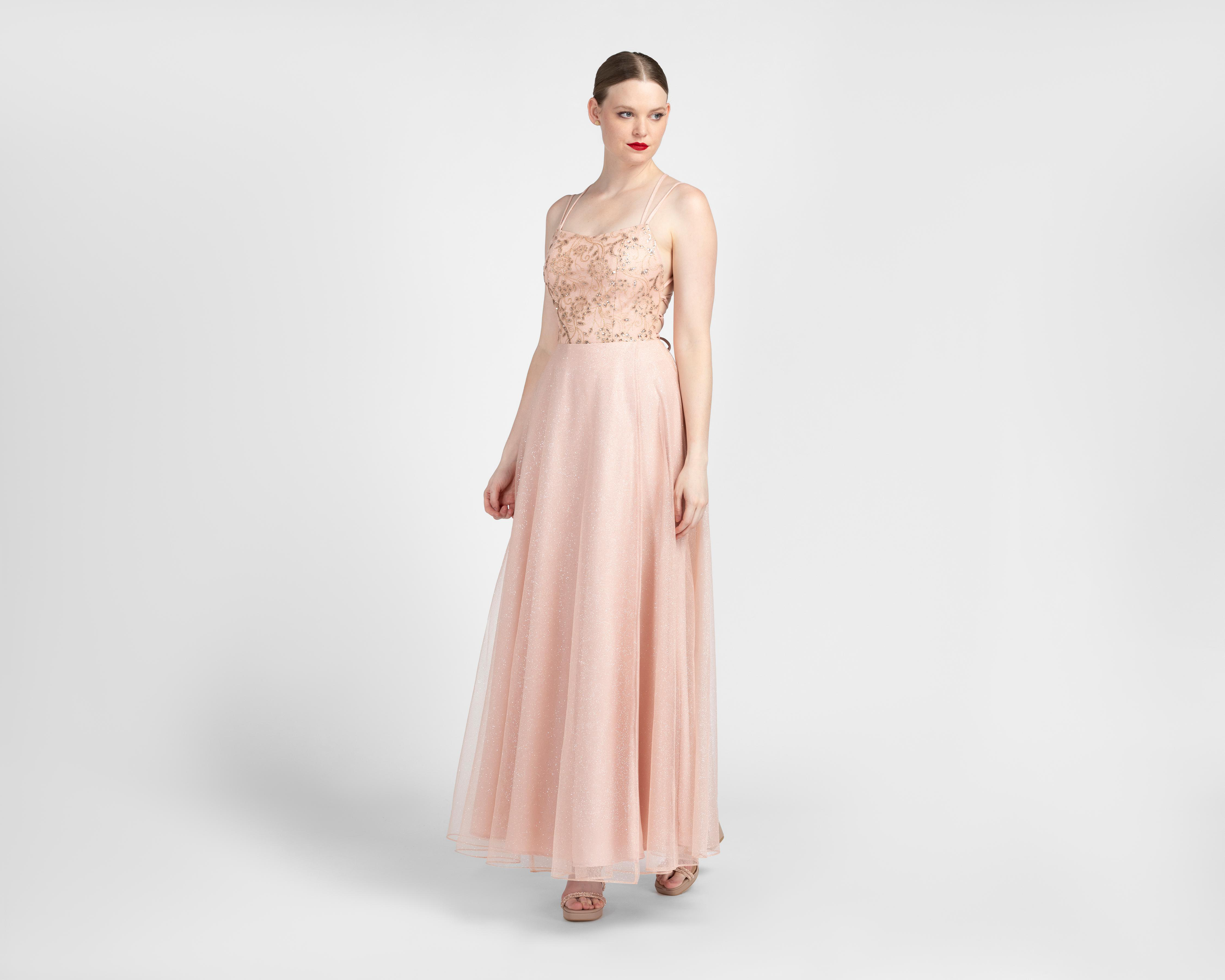 Foto 2 pulgar | Vestido de Noche Sienteme de Tirantes con Brillos Largo para Mujer
