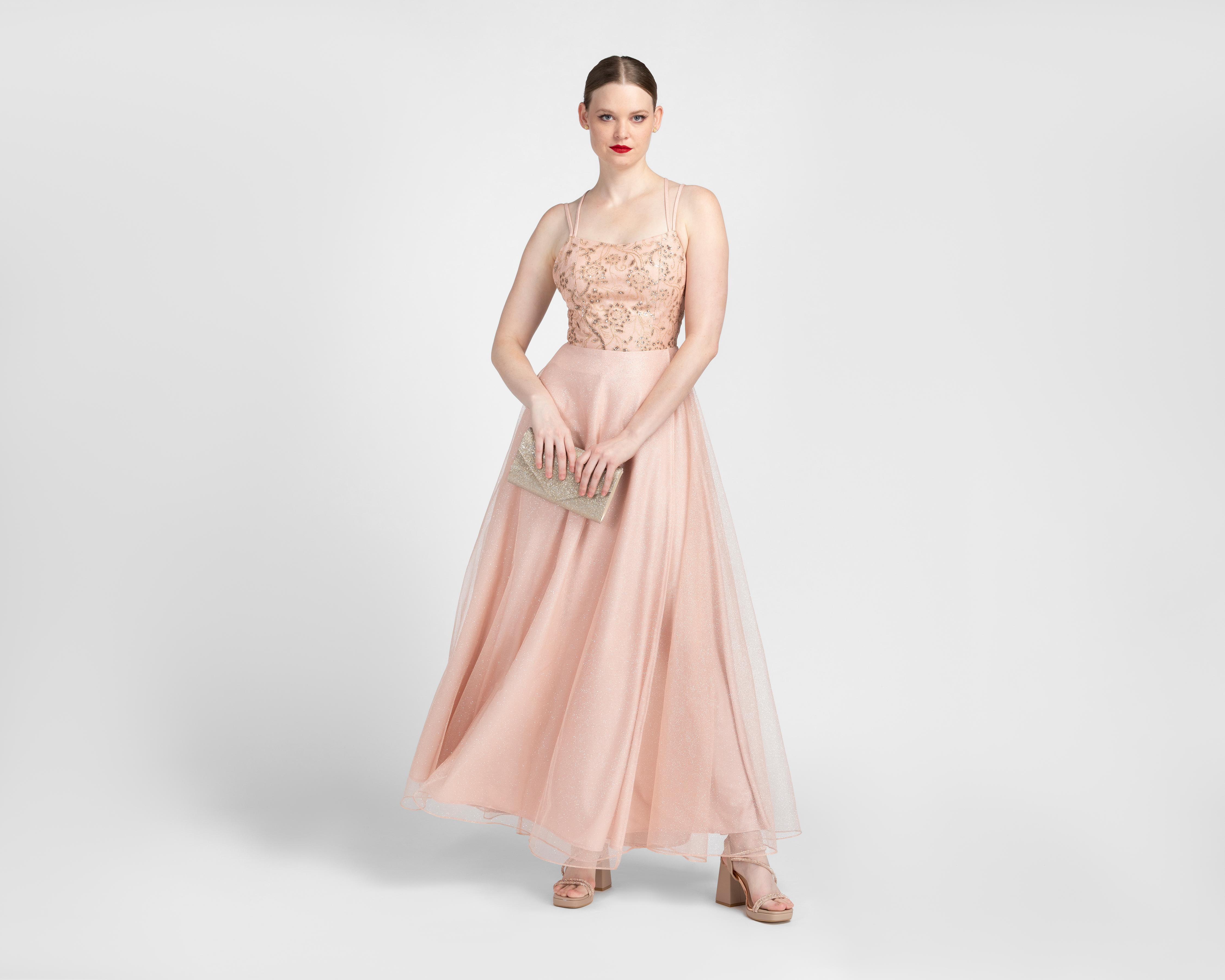 Foto 3 pulgar | Vestido de Noche Sienteme de Tirantes con Brillos Largo para Mujer