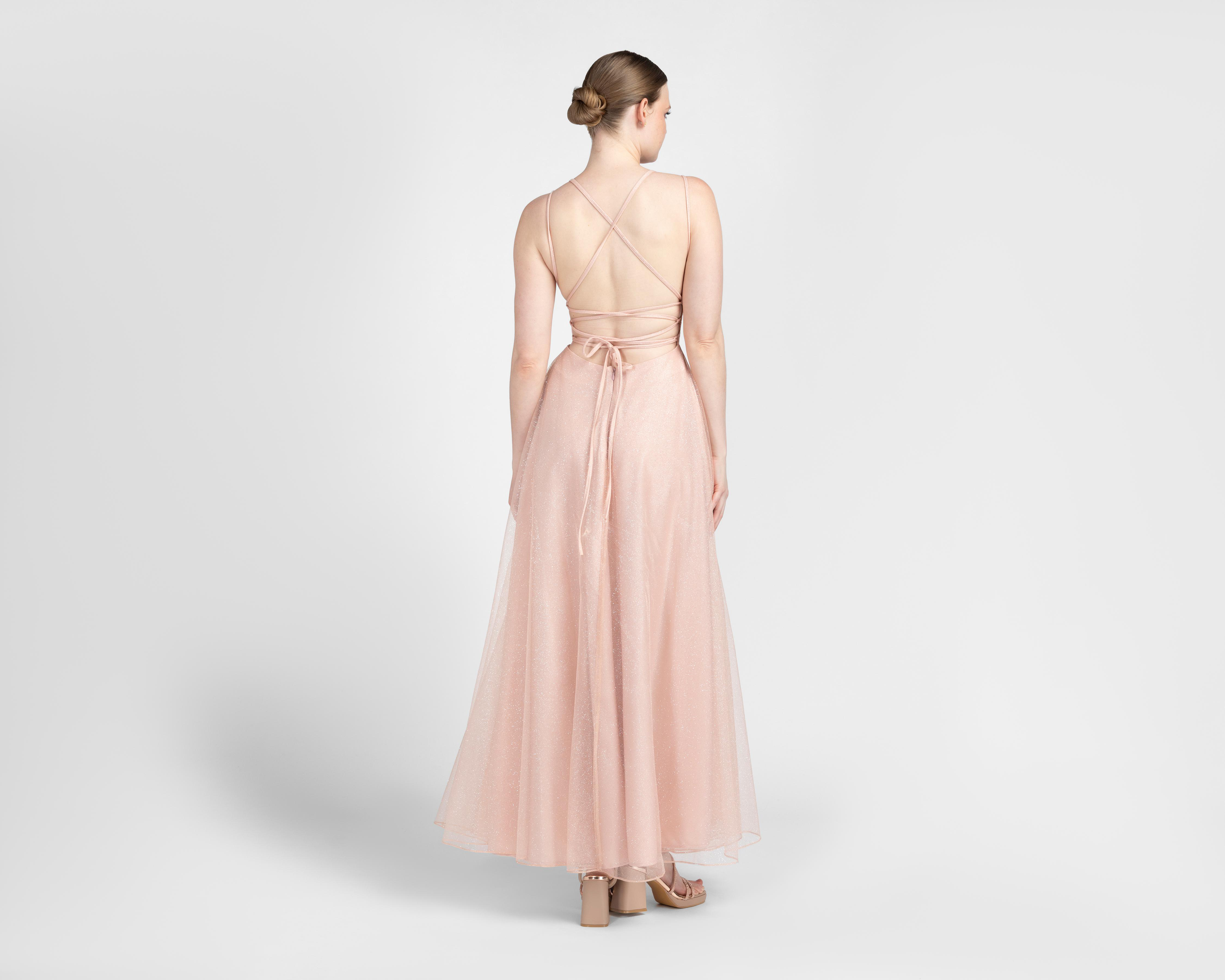 Foto 4 pulgar | Vestido de Noche Sienteme de Tirantes con Brillos Largo para Mujer