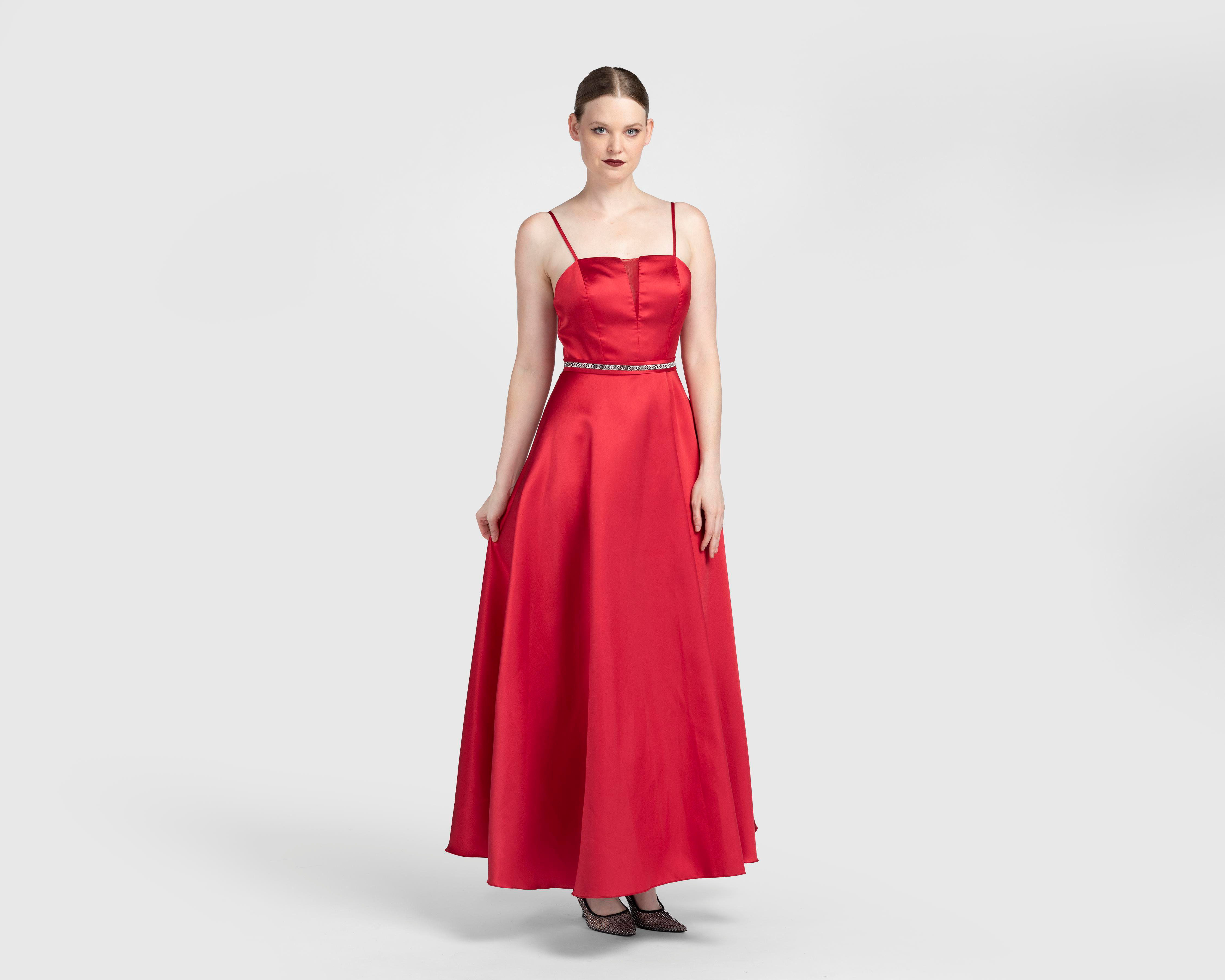 Foto 2 pulgar | Vestido de Noche Nina Ferre Rojo con Pedrería Largo para Mujer