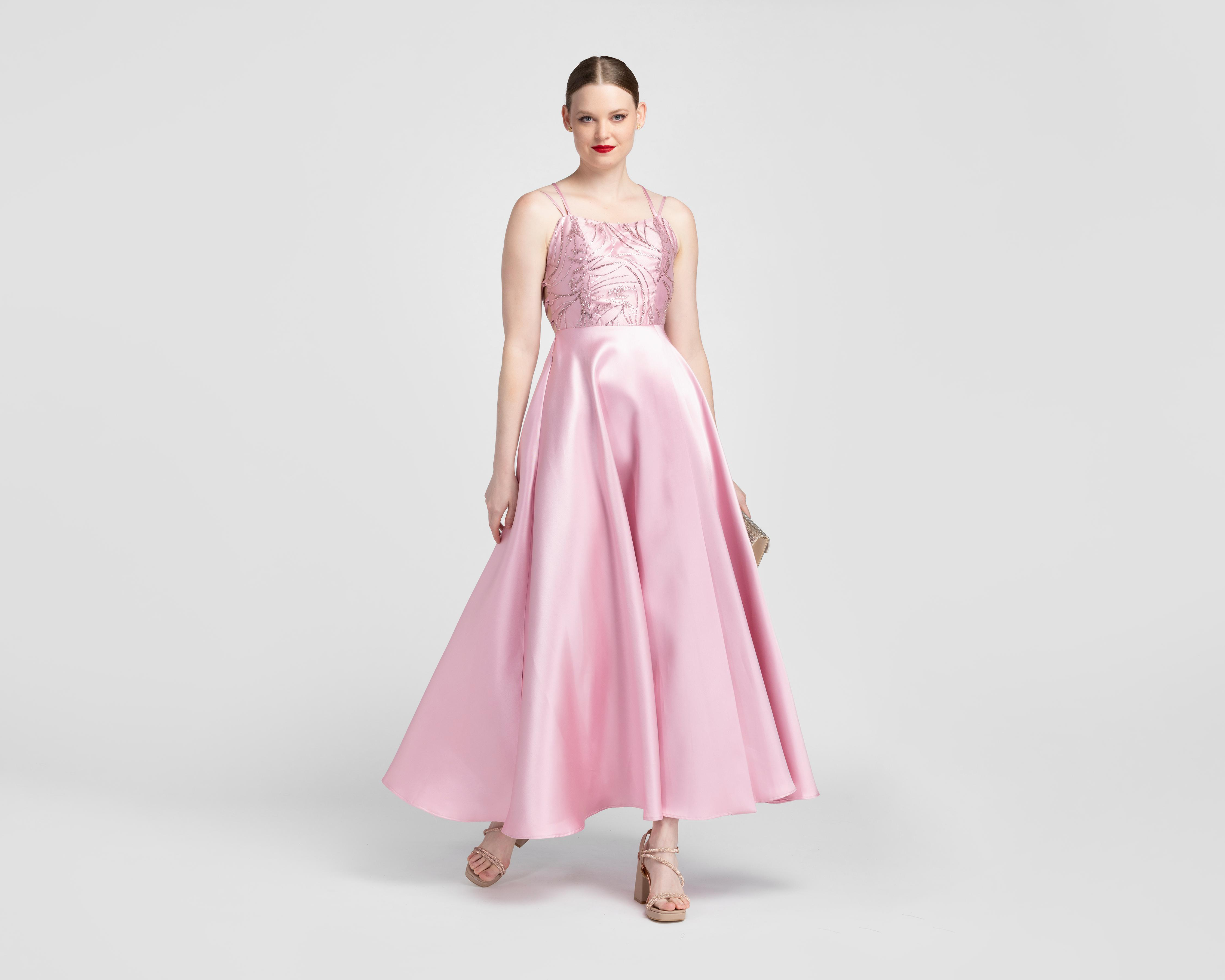 Foto 3 pulgar | Vestido de Noche Sienteme Rosa con Lentejuelas Largo para Mujer