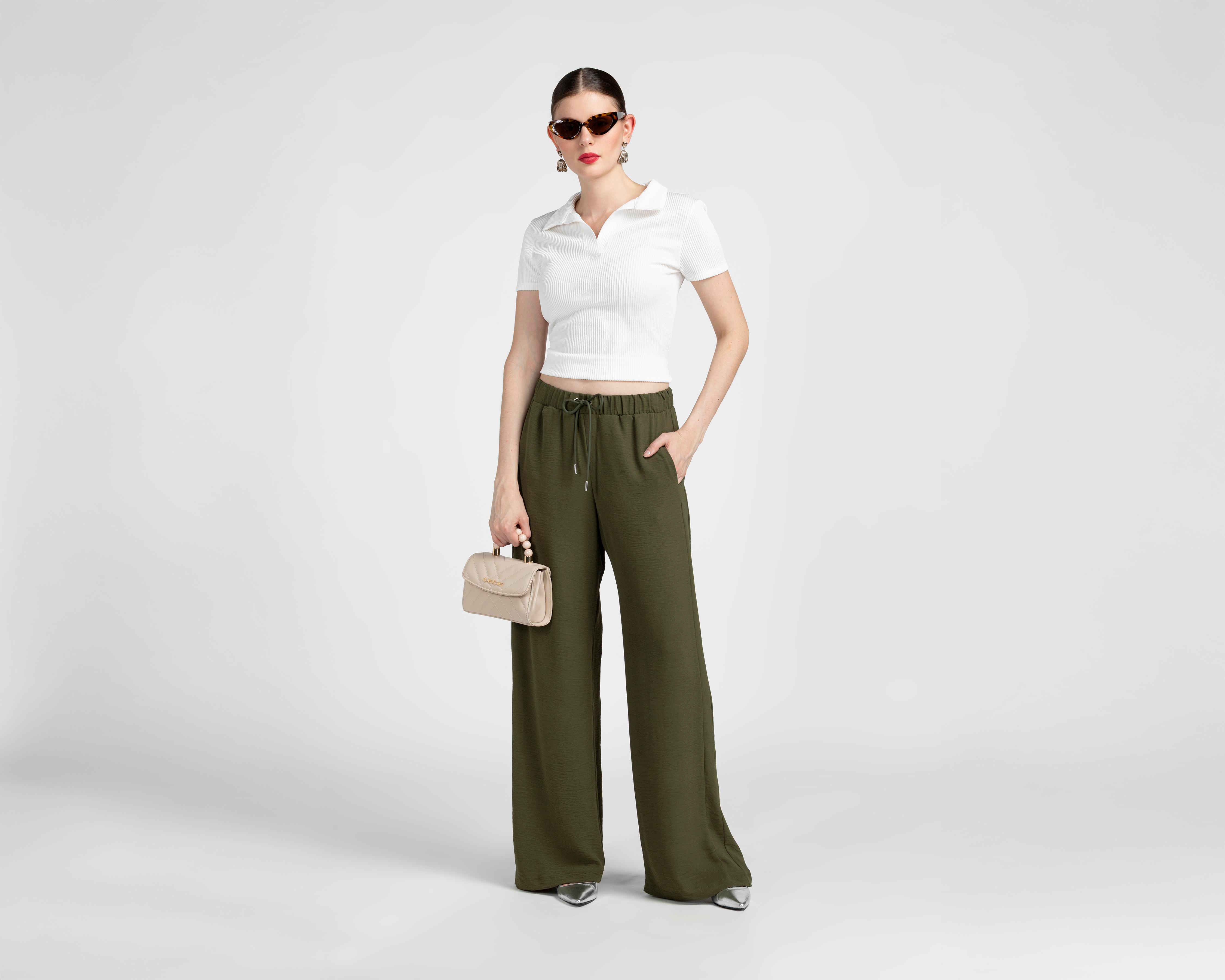 Foto 3 pulgar | Pantalón Ancho Sahara Verde para Mujer