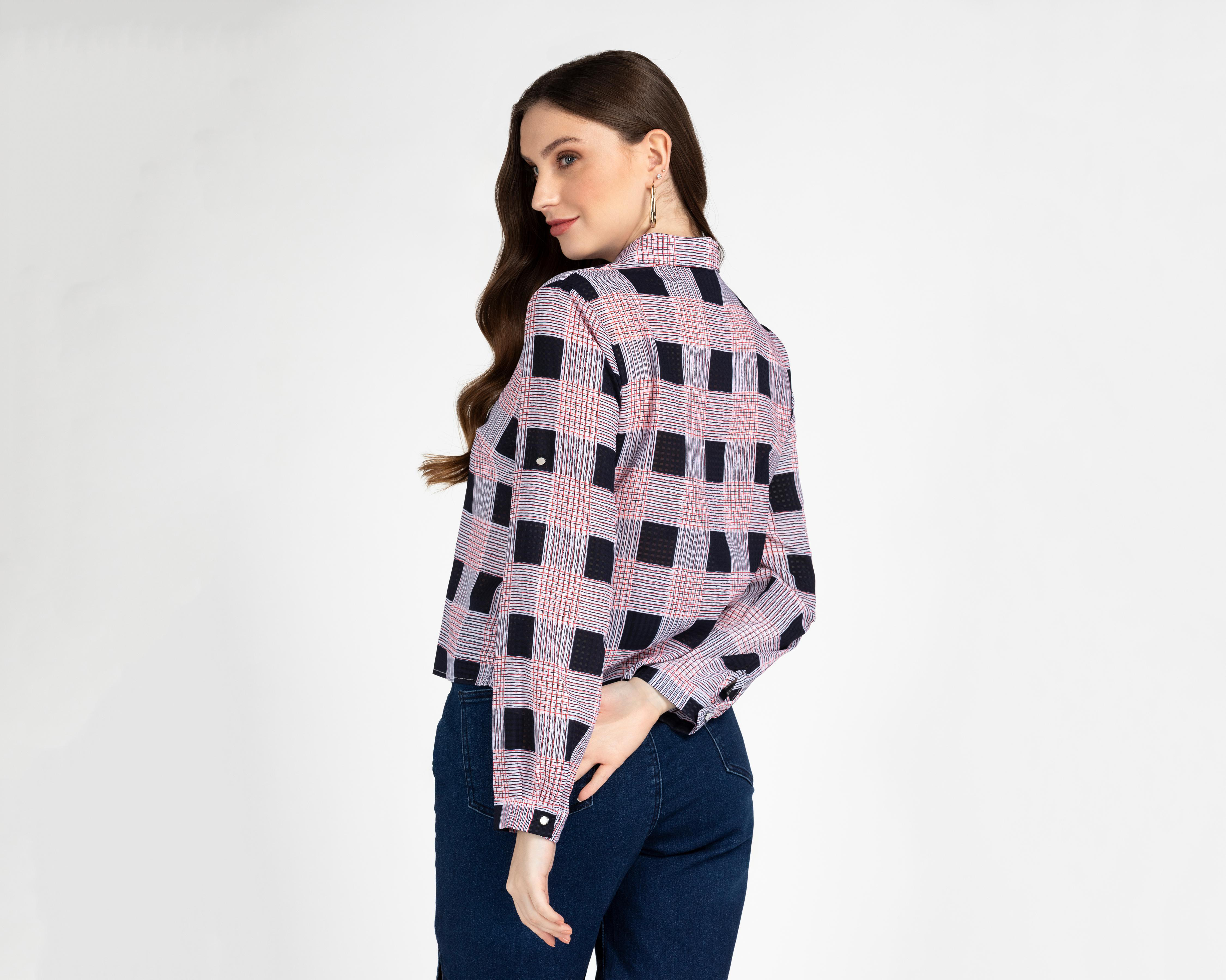 Foto 3 | Blusa Ted Lapidus a Cuadros para Mujer