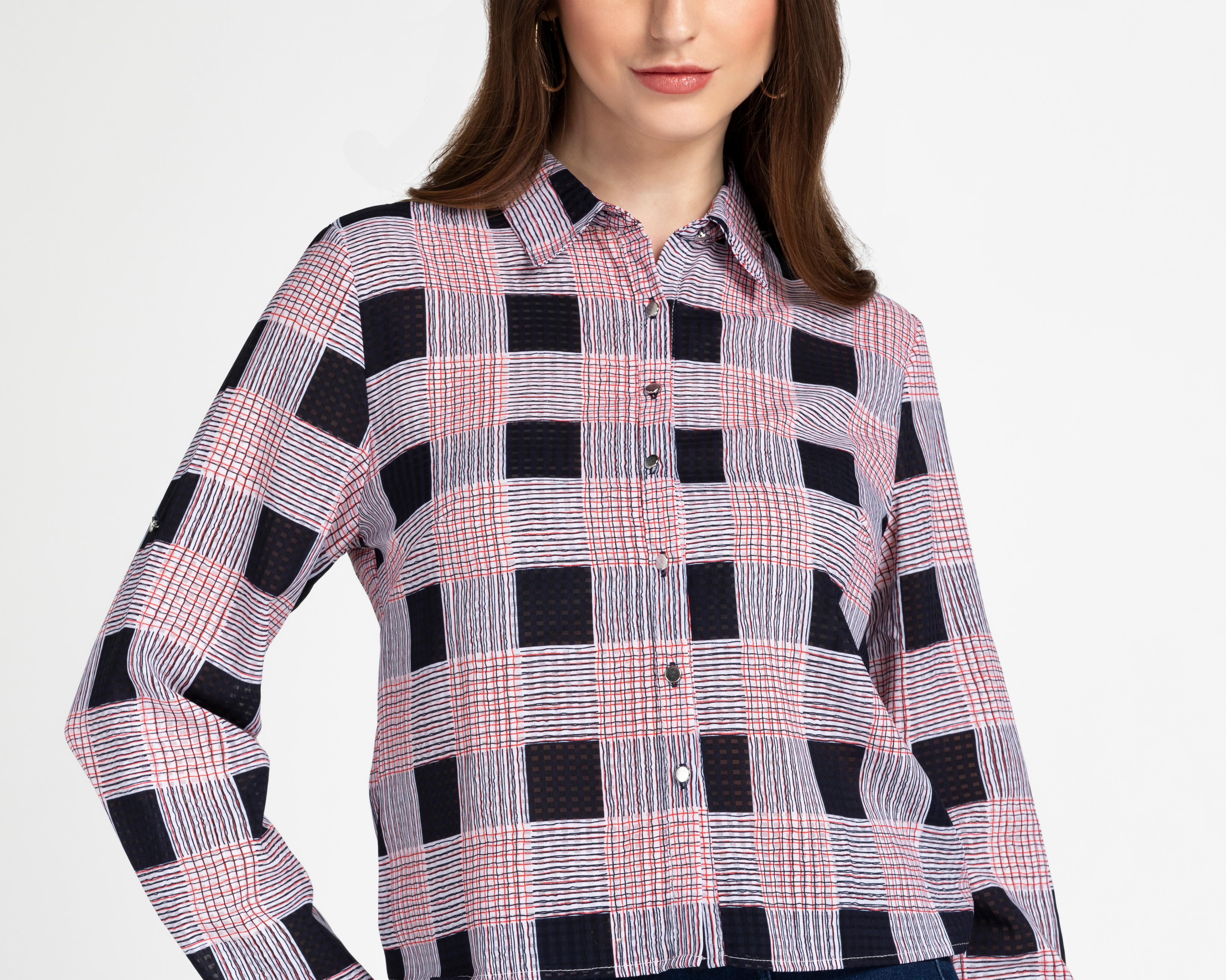 Foto 5 pulgar | Blusa Ted Lapidus a Cuadros para Mujer