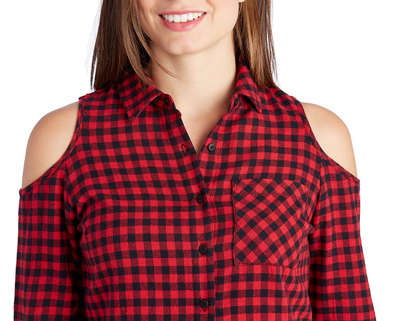 camisa roja a cuadros mujer