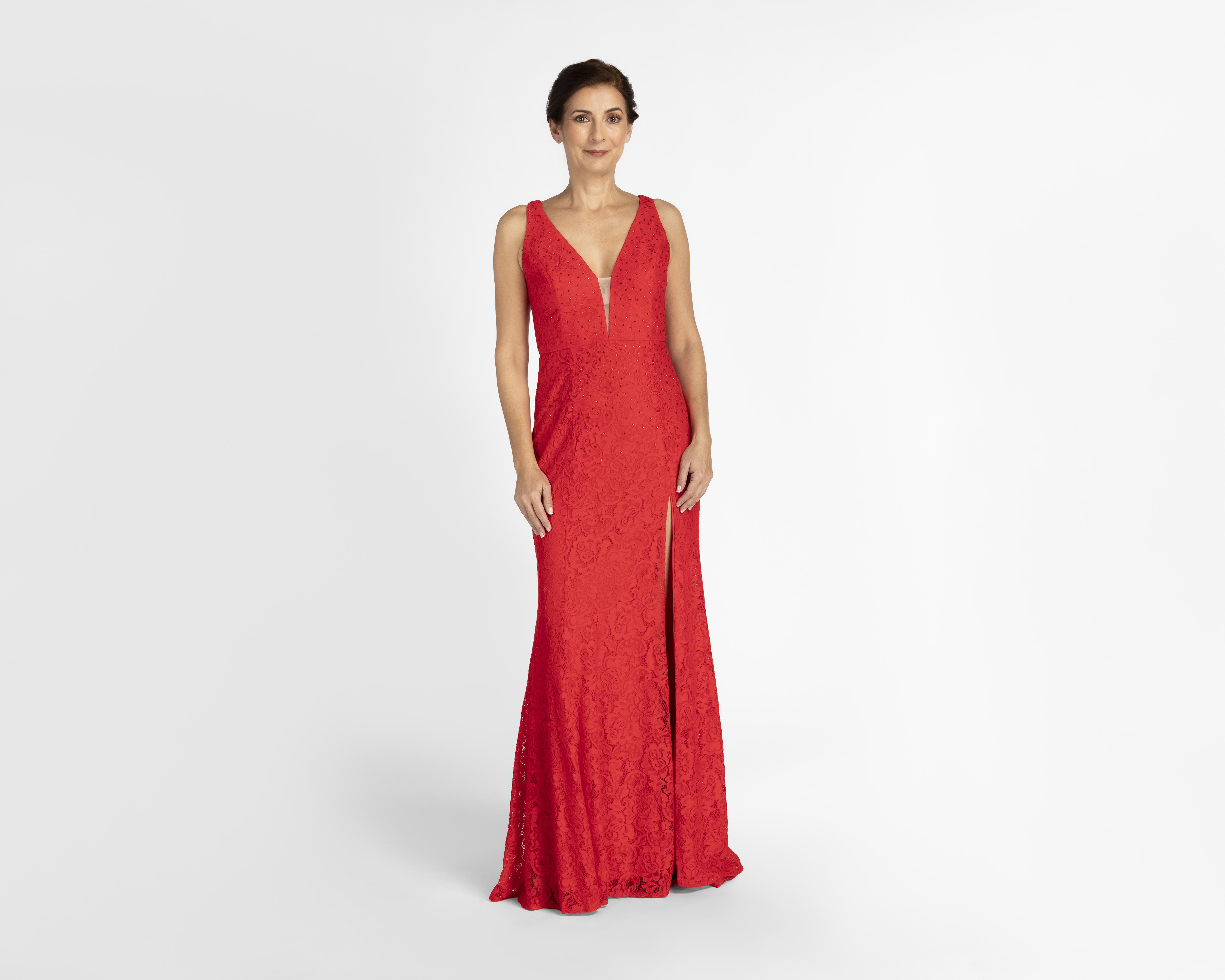 Vestido Maniju de Fiesta con Encaje y Pedrería Rojo $799