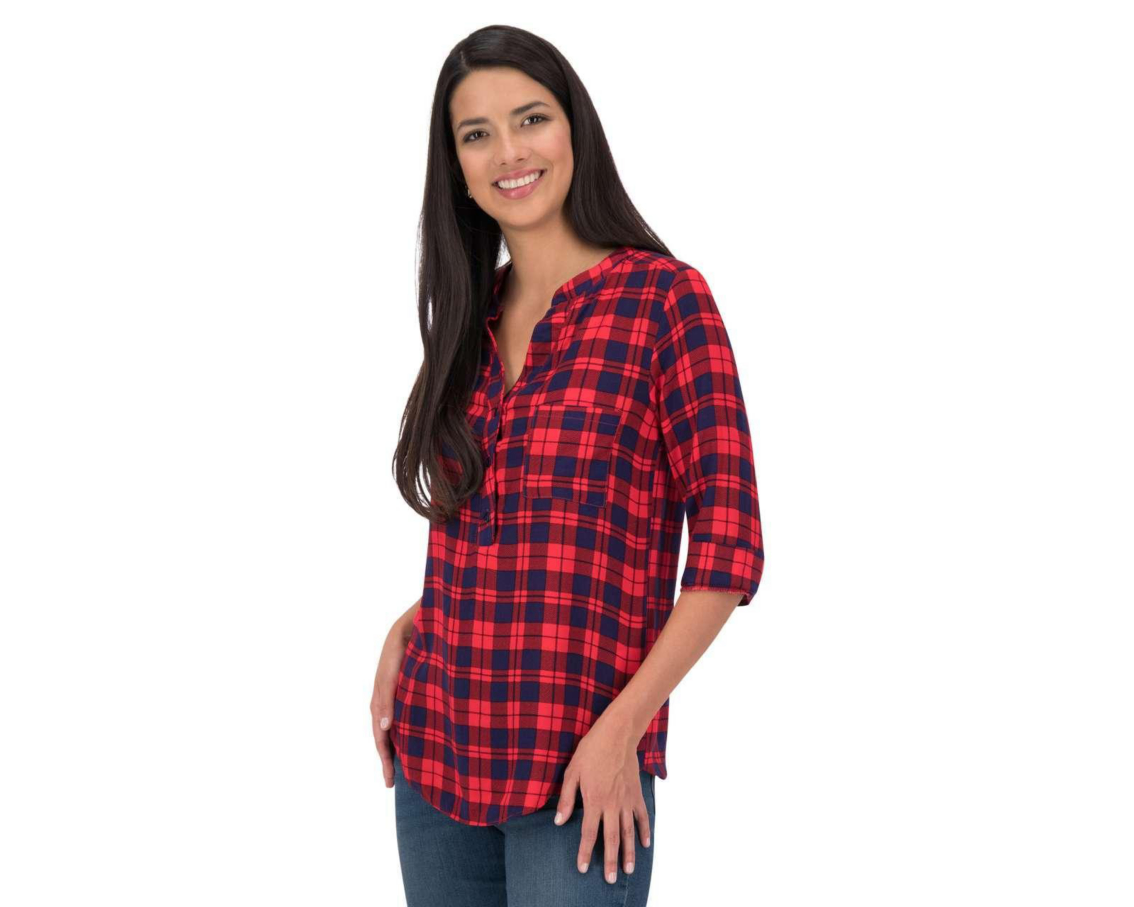 Blusa de Cuadros Manga 3/4 marca Thinner para Mujer