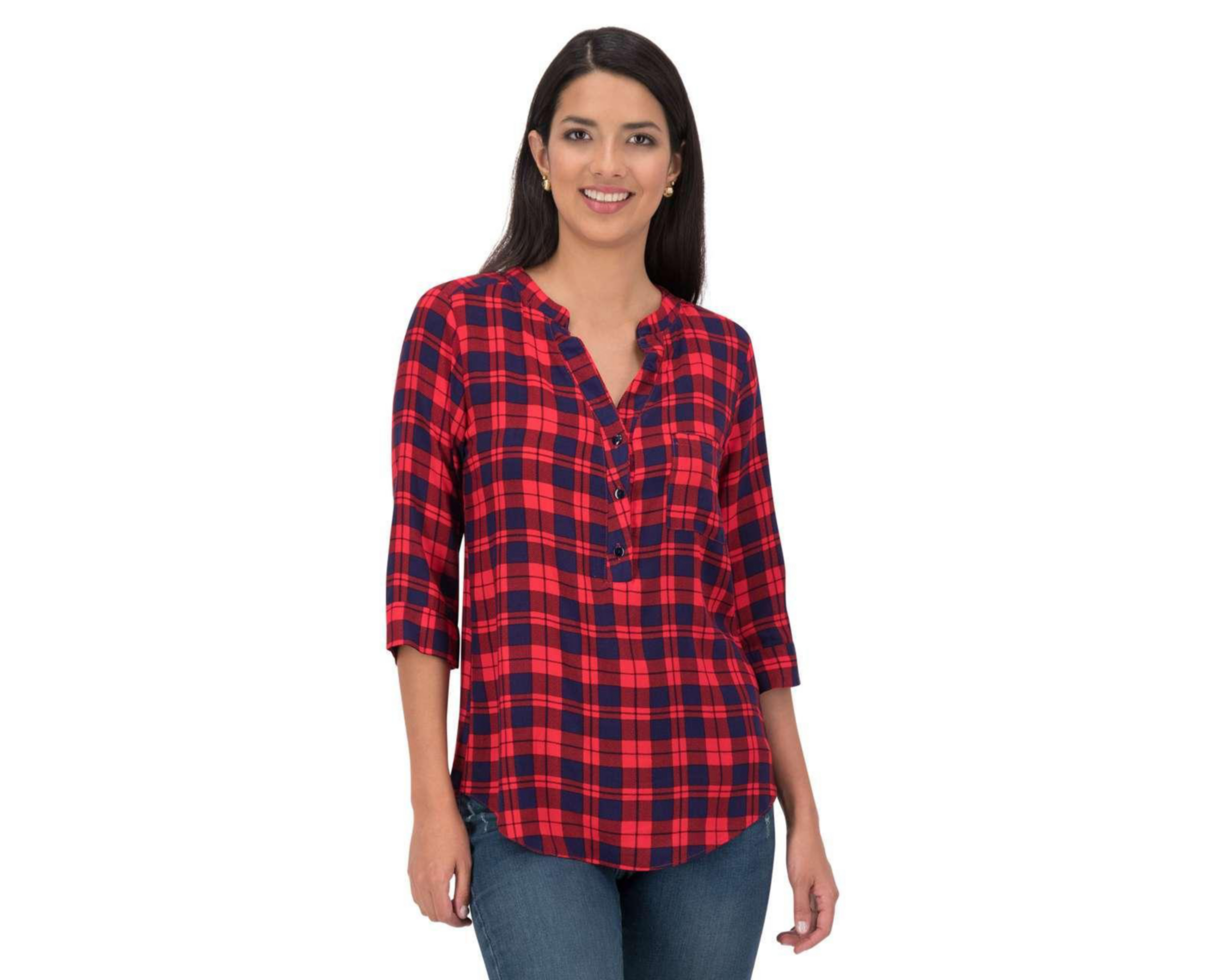 Foto 4 pulgar | Blusa de Cuadros Manga 3/4 marca Thinner para Mujer