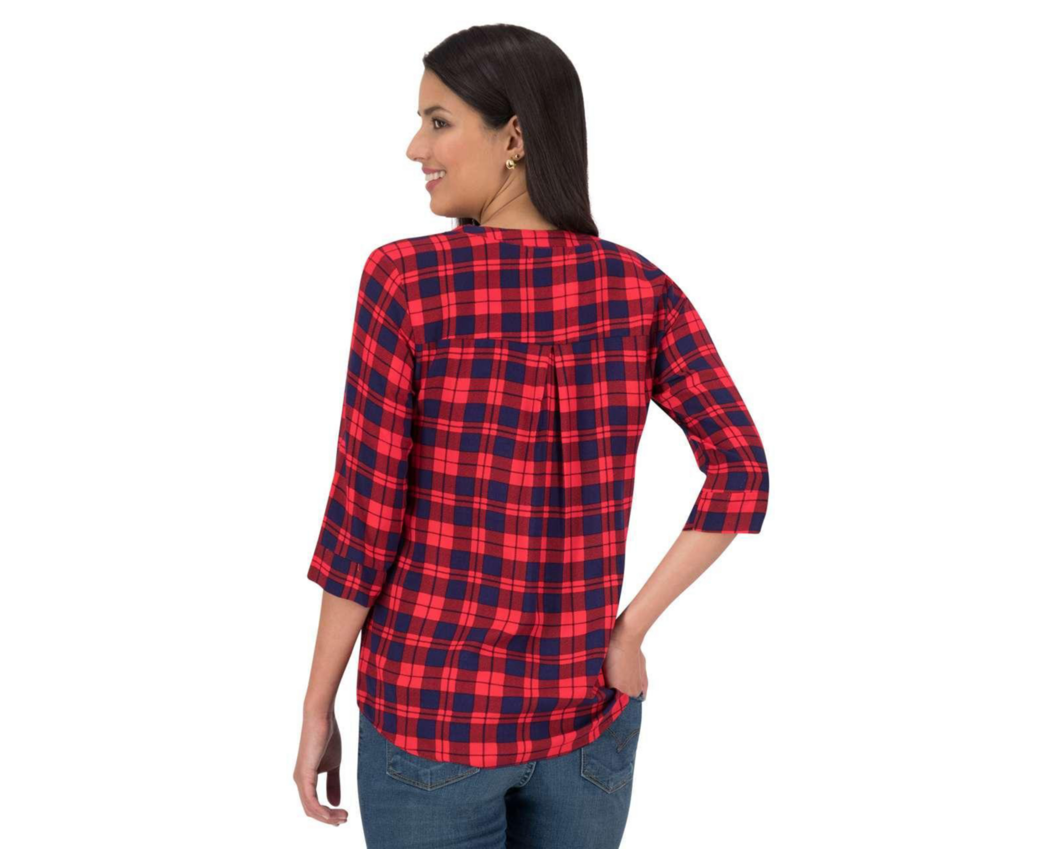 Foto 5 pulgar | Blusa de Cuadros Manga 3/4 marca Thinner para Mujer