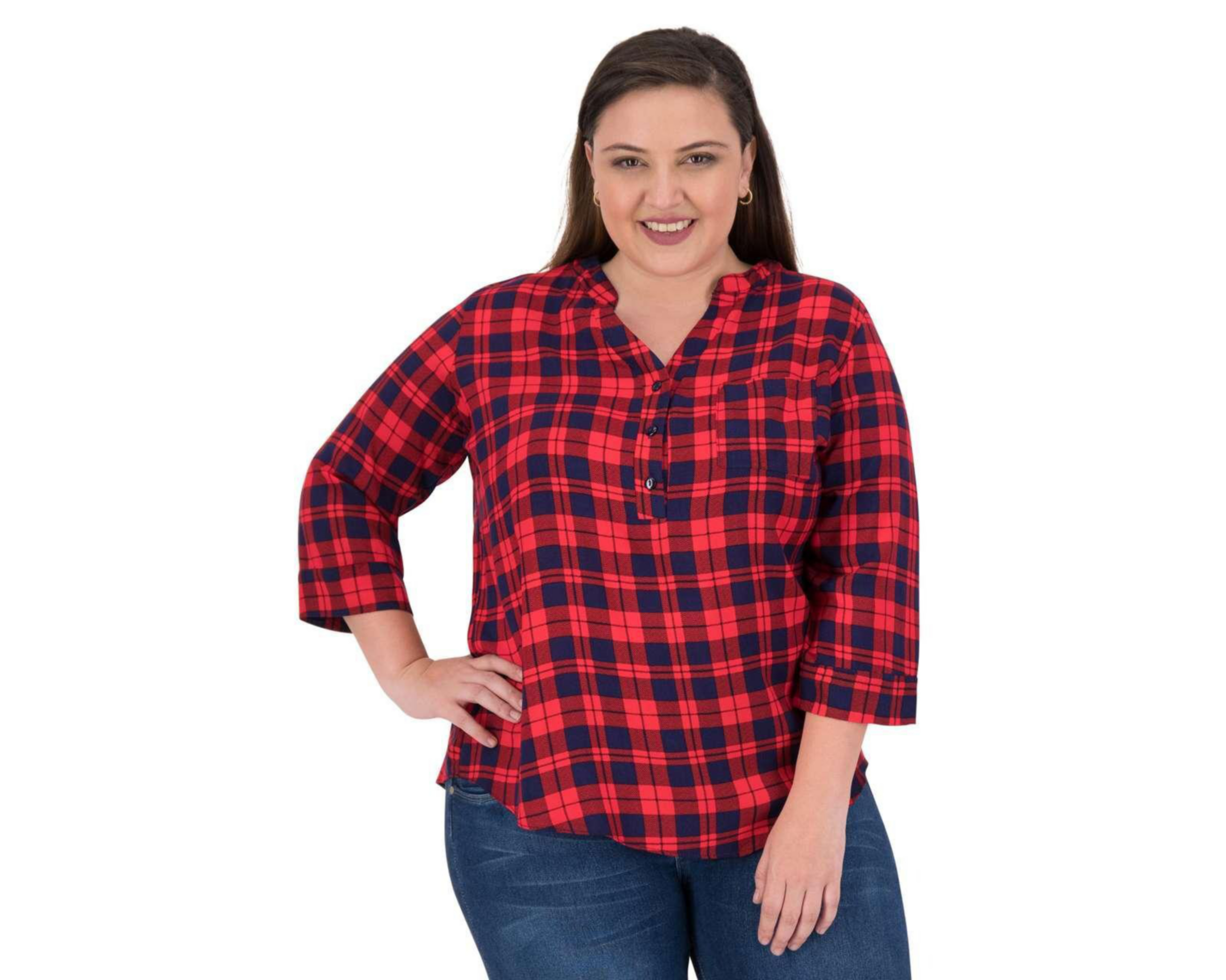 Foto 6 pulgar | Blusa de Cuadros Manga 3/4 marca Thinner para Mujer