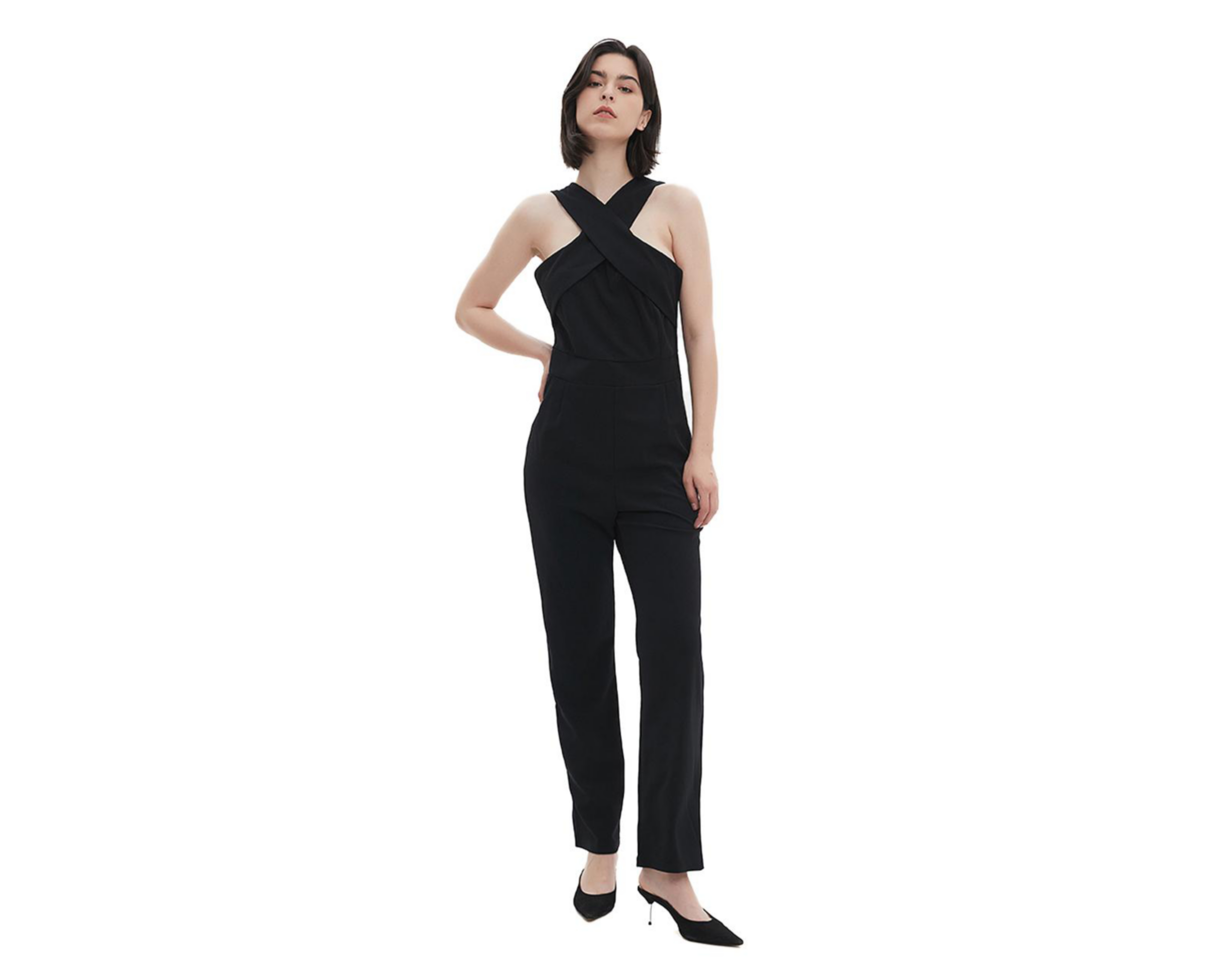 Foto 2 pulgar | Jumper Casual Meirius Negro Cuello Halter con Bolsillos Laterales