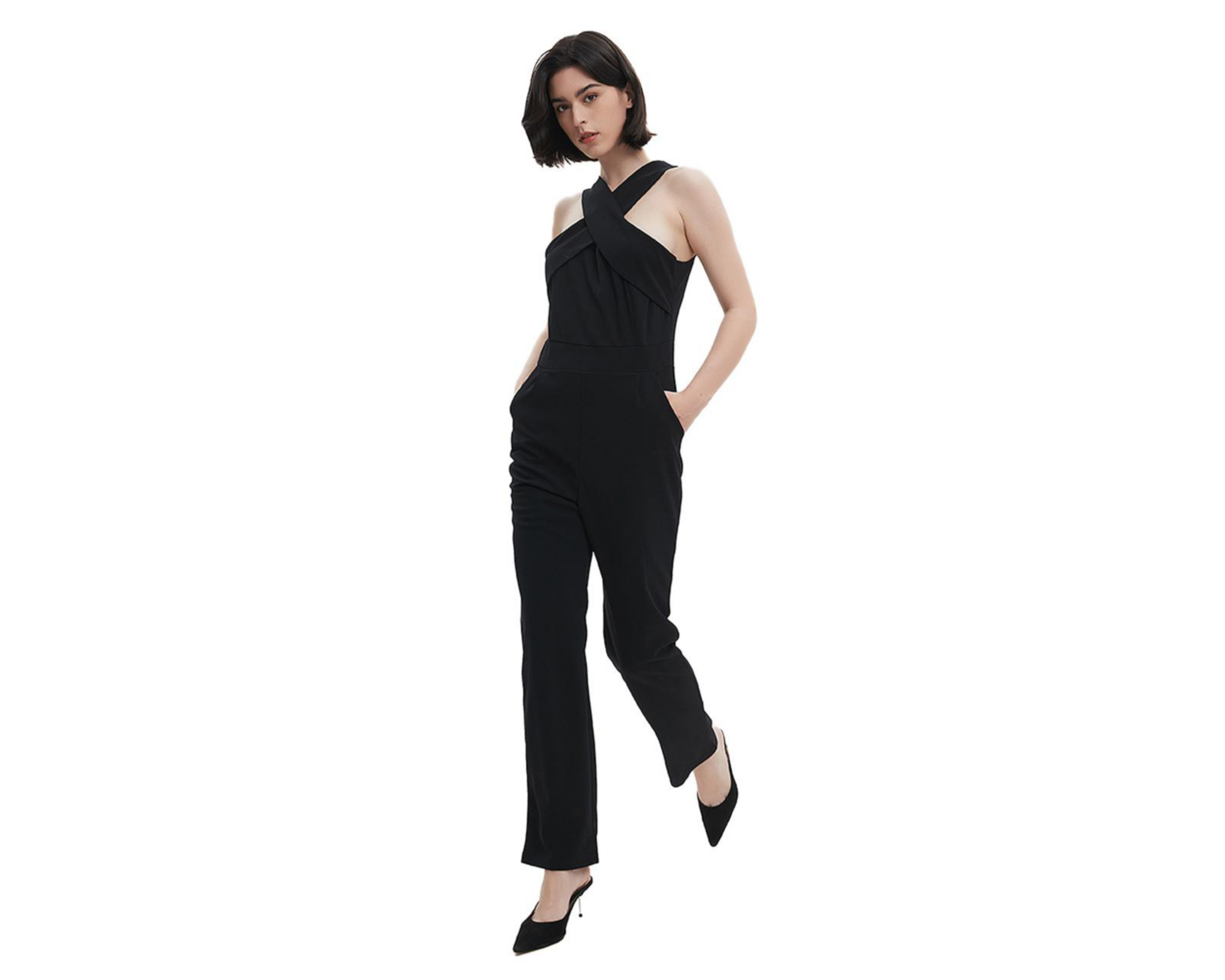 Foto 4 pulgar | Jumper Casual Meirius Negro Cuello Halter con Bolsillos Laterales