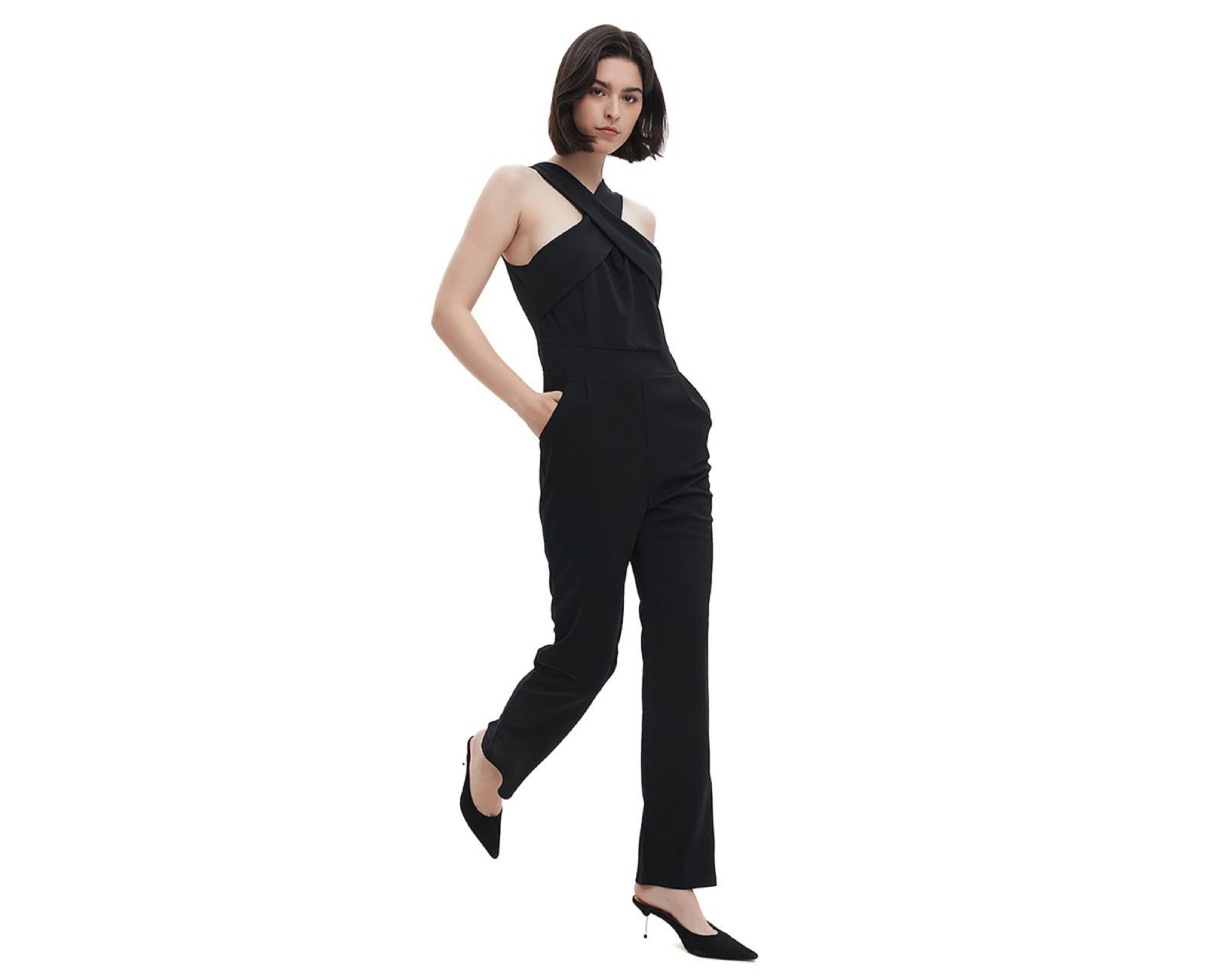 Foto 5 pulgar | Jumper Casual Meirius Negro Cuello Halter con Bolsillos Laterales