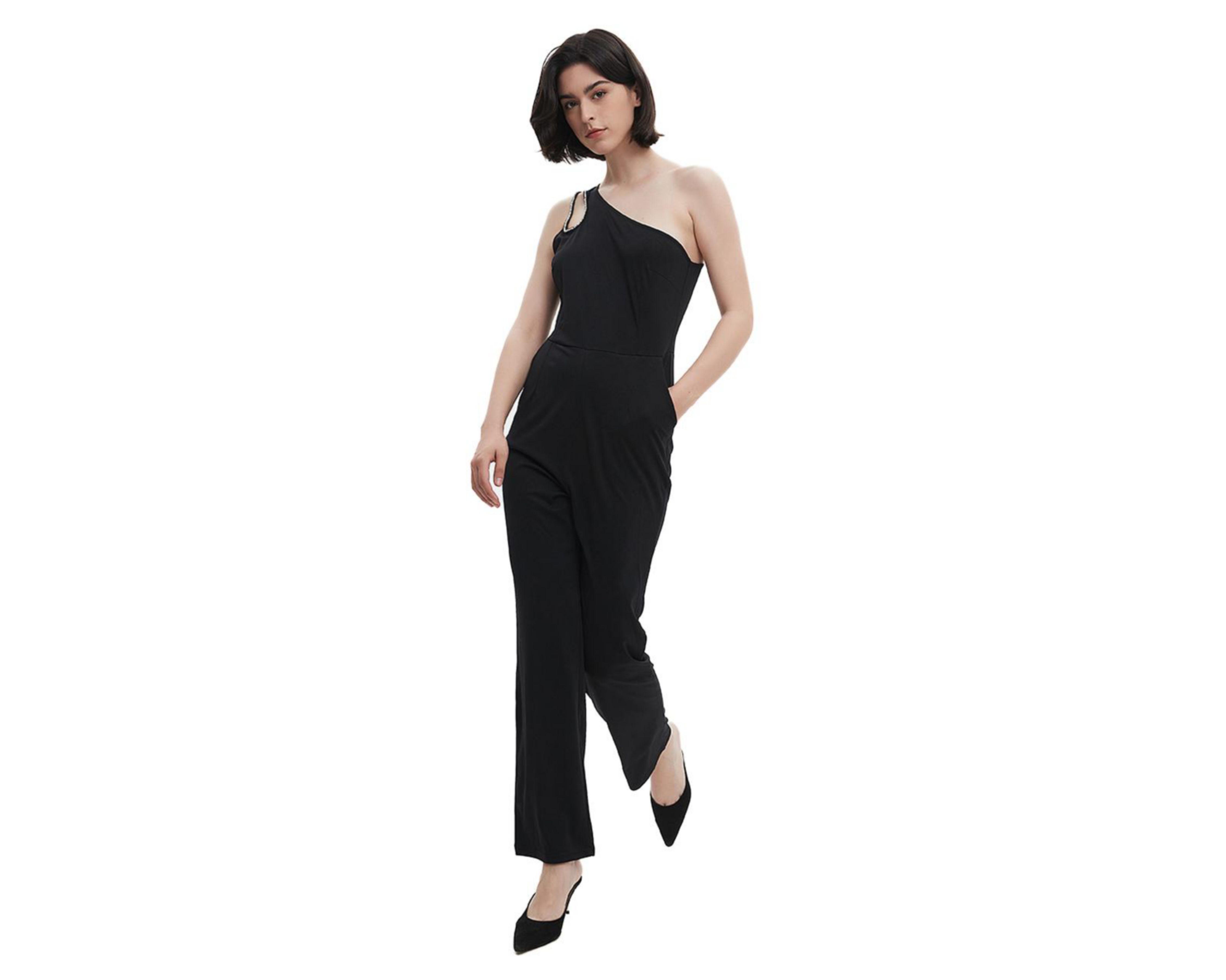 Foto 4 pulgar | Jumper Casual Meirius Negro Hombro Descubierto con Bolsillos Laterales