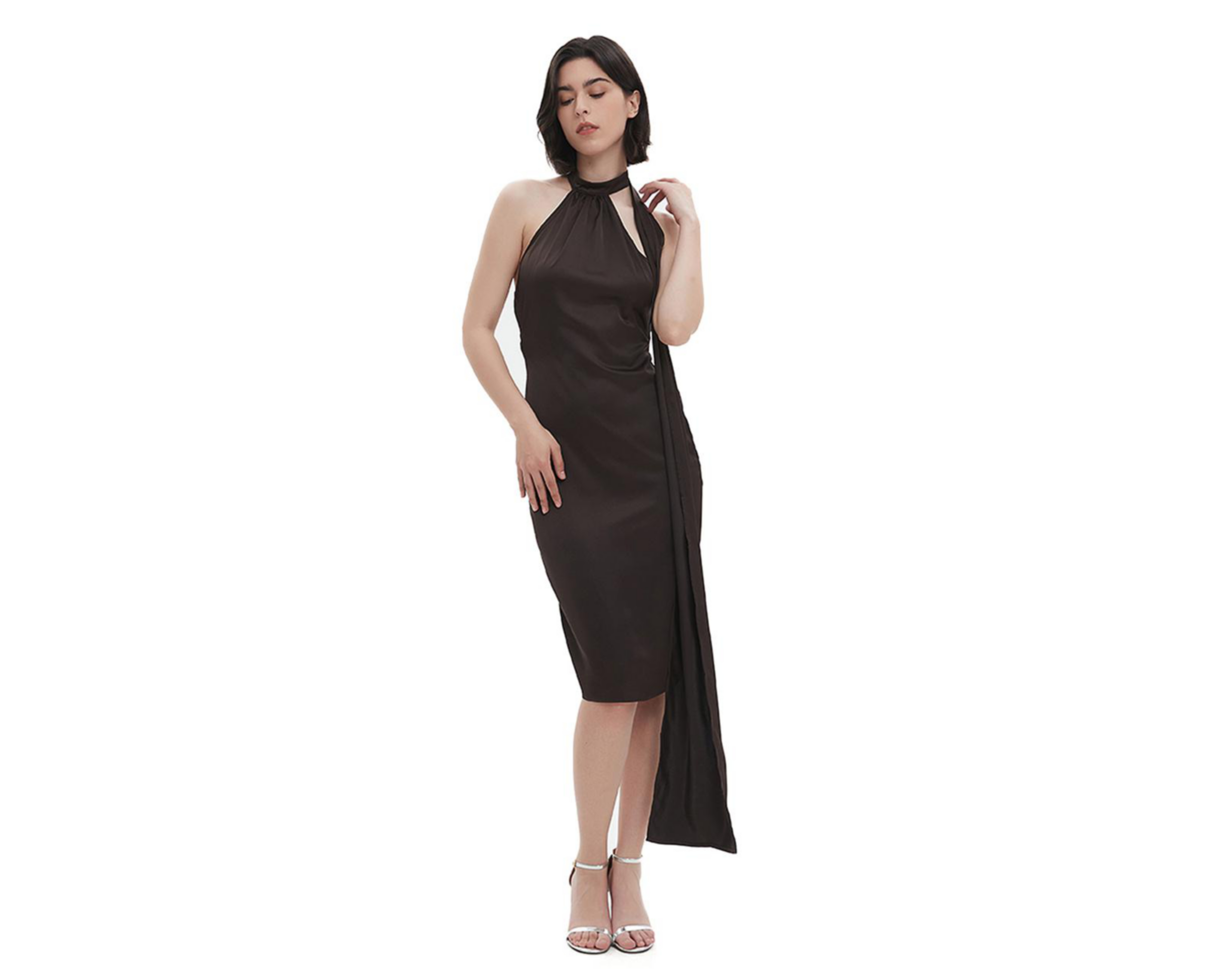 Foto 2 pulgar | Vestido de Noche Meirius Midi Negro con Cuello Halter