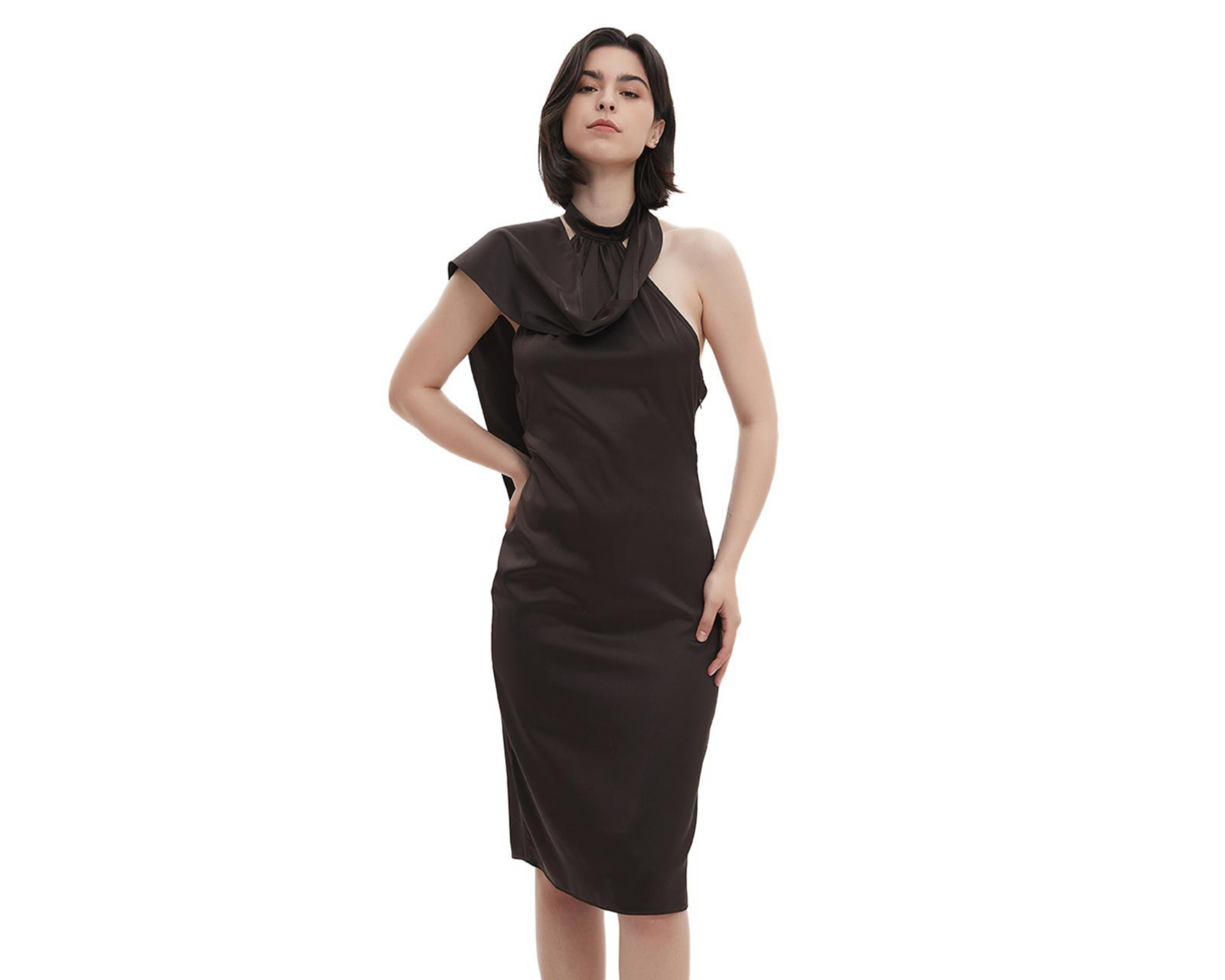 Foto 4 pulgar | Vestido de Noche Meirius Midi Negro con Cuello Halter