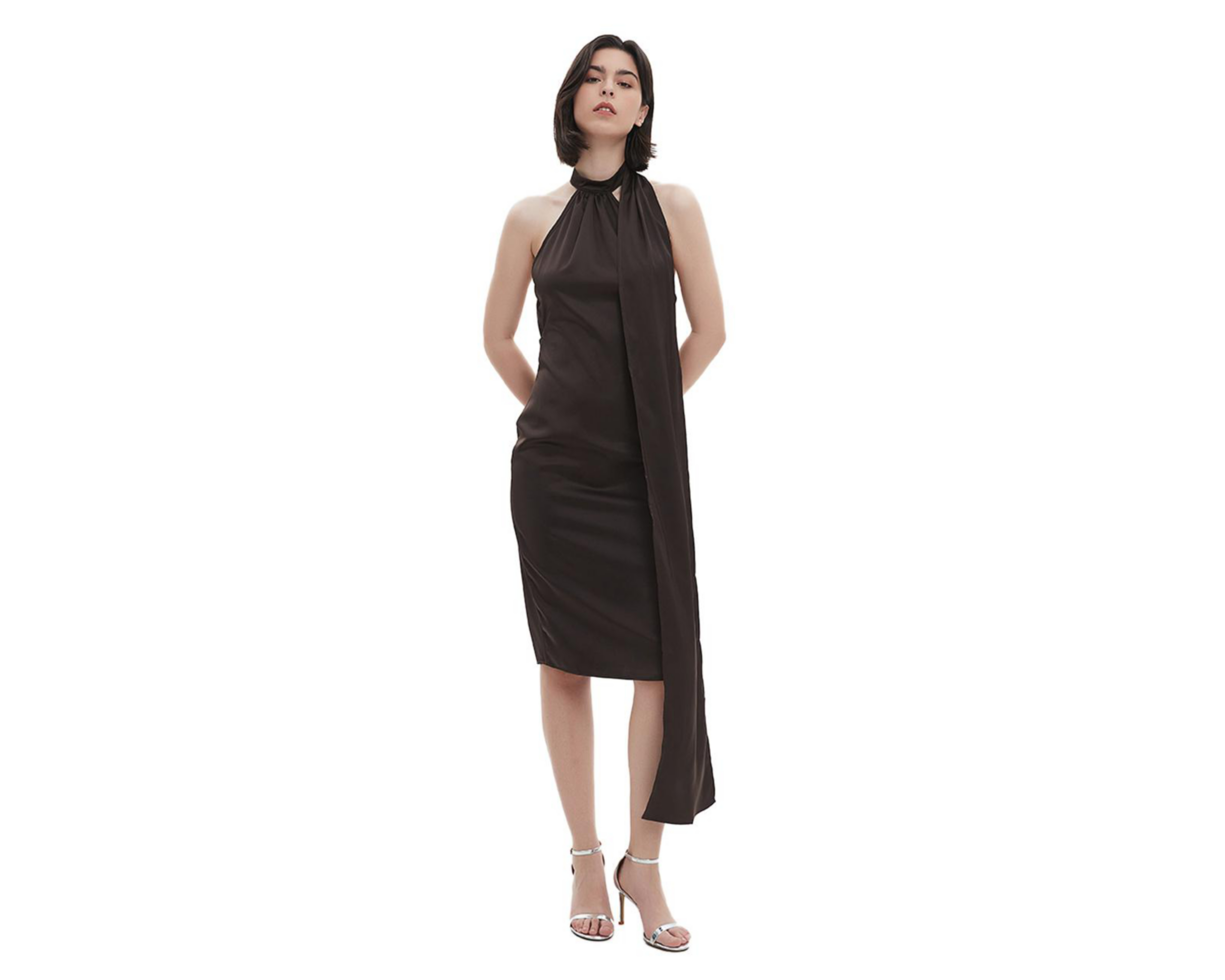 Foto 5 pulgar | Vestido de Noche Meirius Midi Negro con Cuello Halter