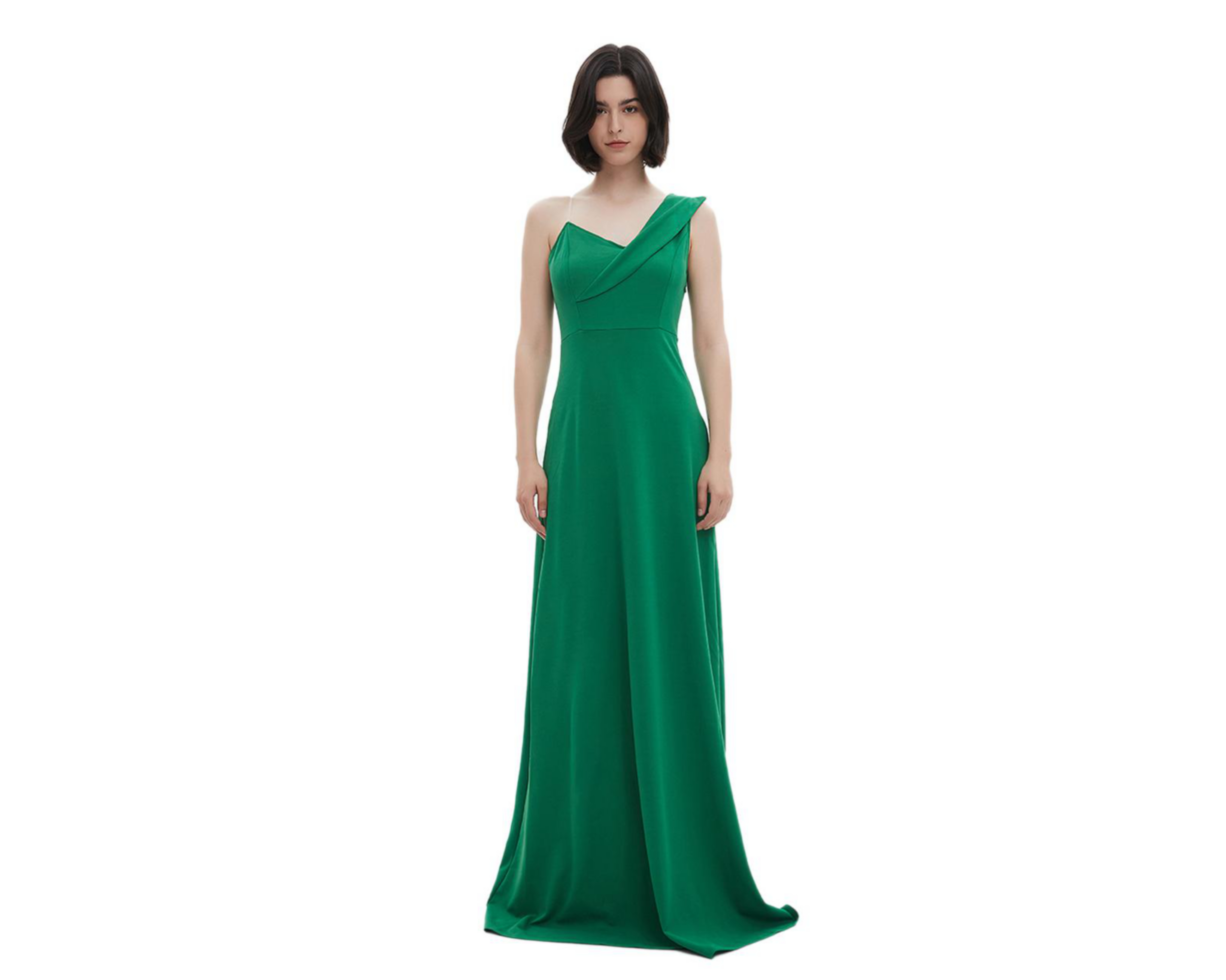 Vestido de Noche Meirius Largo Verde con Hombro Descubierto $499