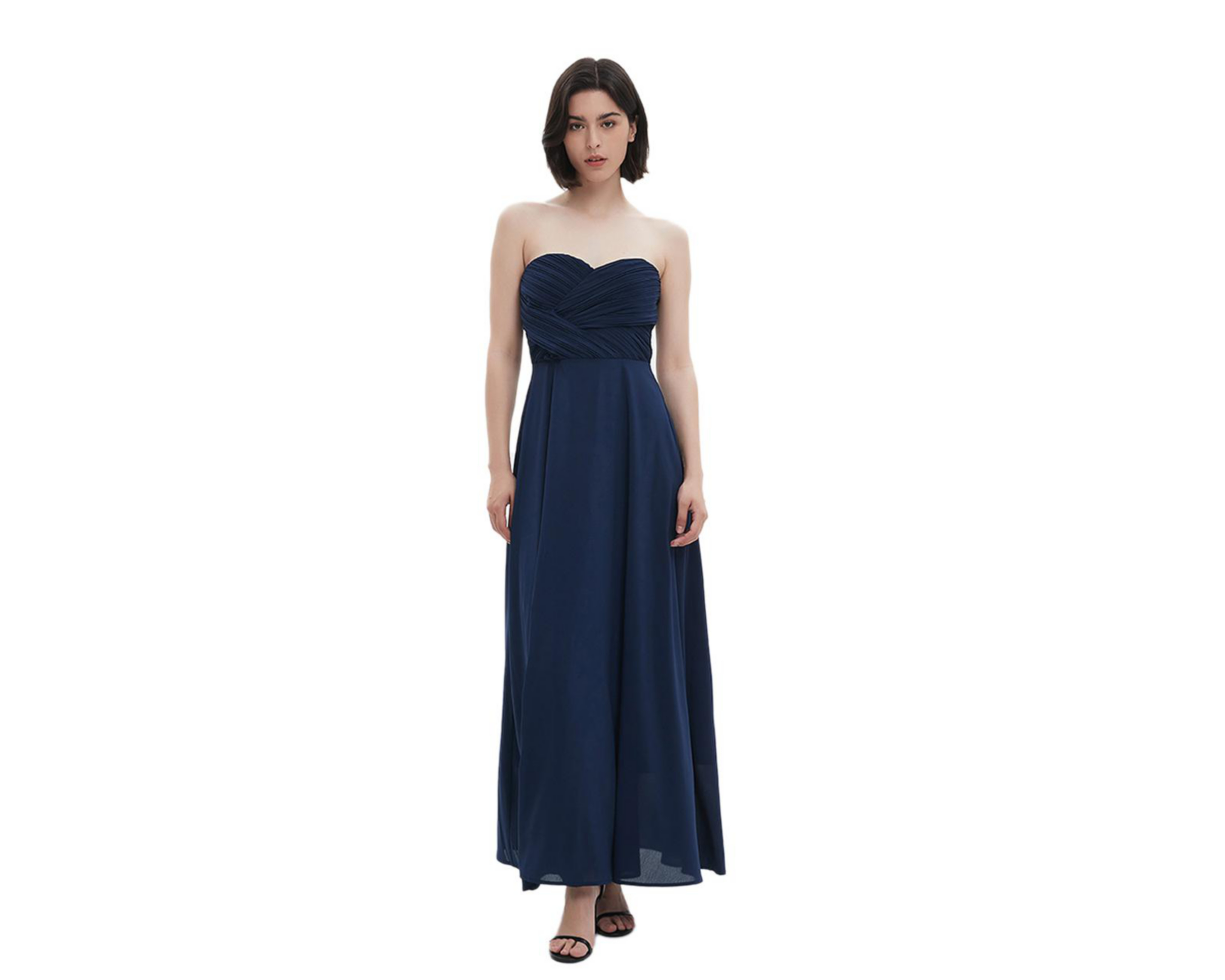 Vestido de Noche Meirius Azul Marino Largo Strapless $479