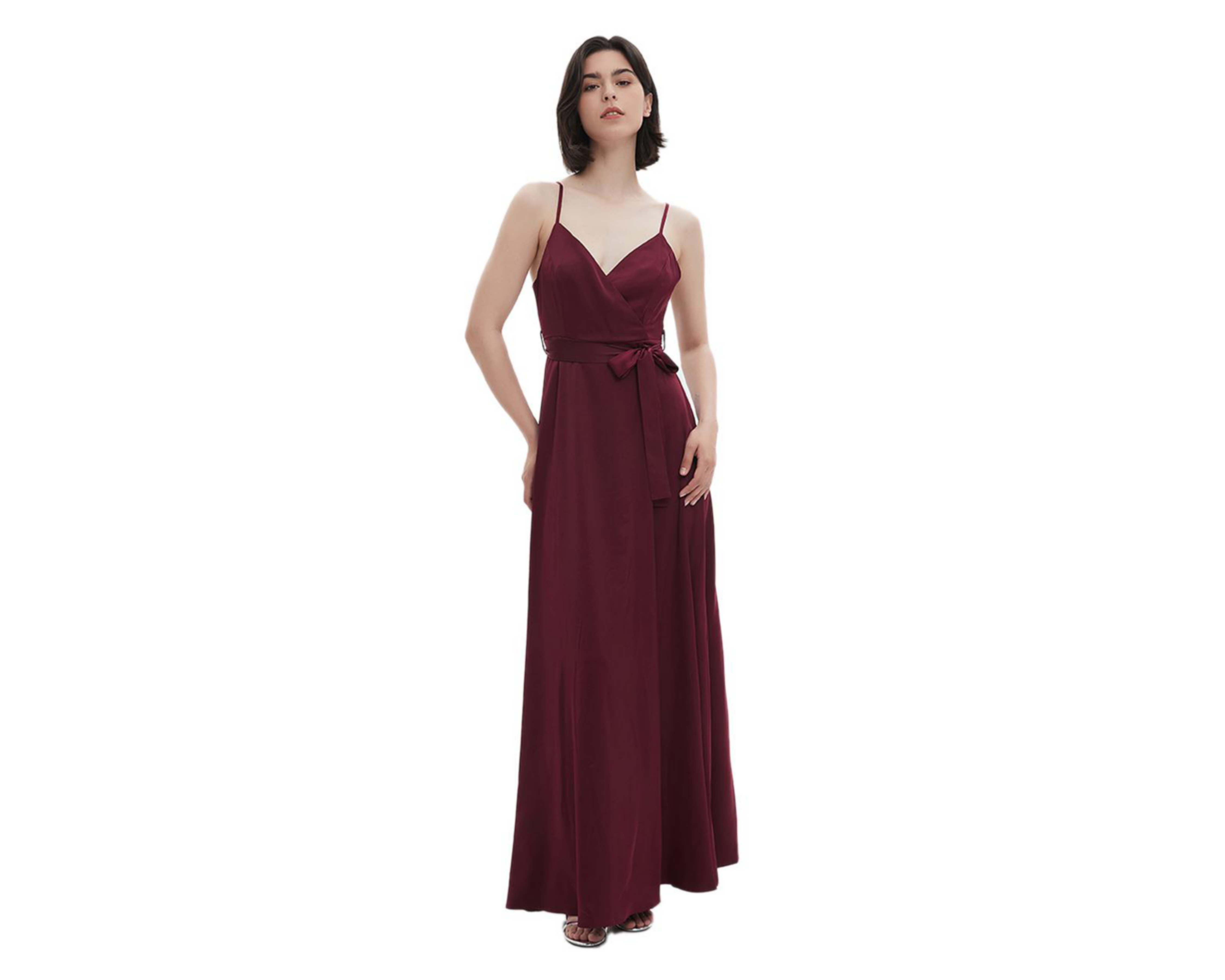 Vestido de Noche Meirius Largo Tinto con Tirantes $449